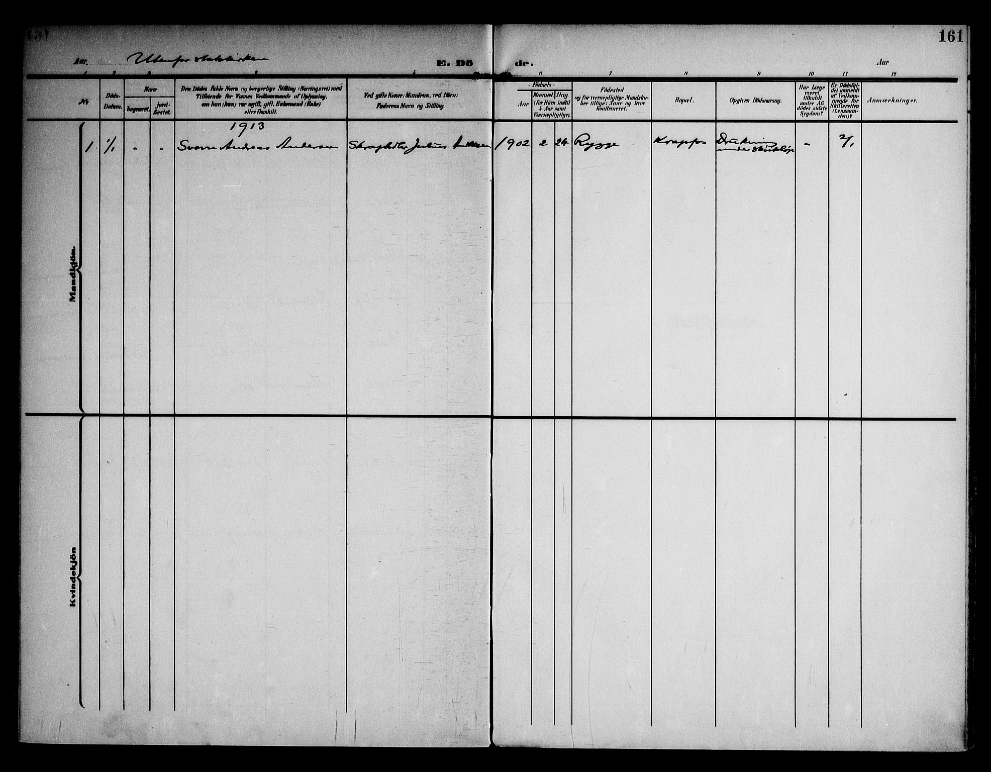 Moss prestekontor Kirkebøker, AV/SAO-A-2003/F/Fc/L0003: Parish register (official) no. III 3, 1906-1914, p. 161