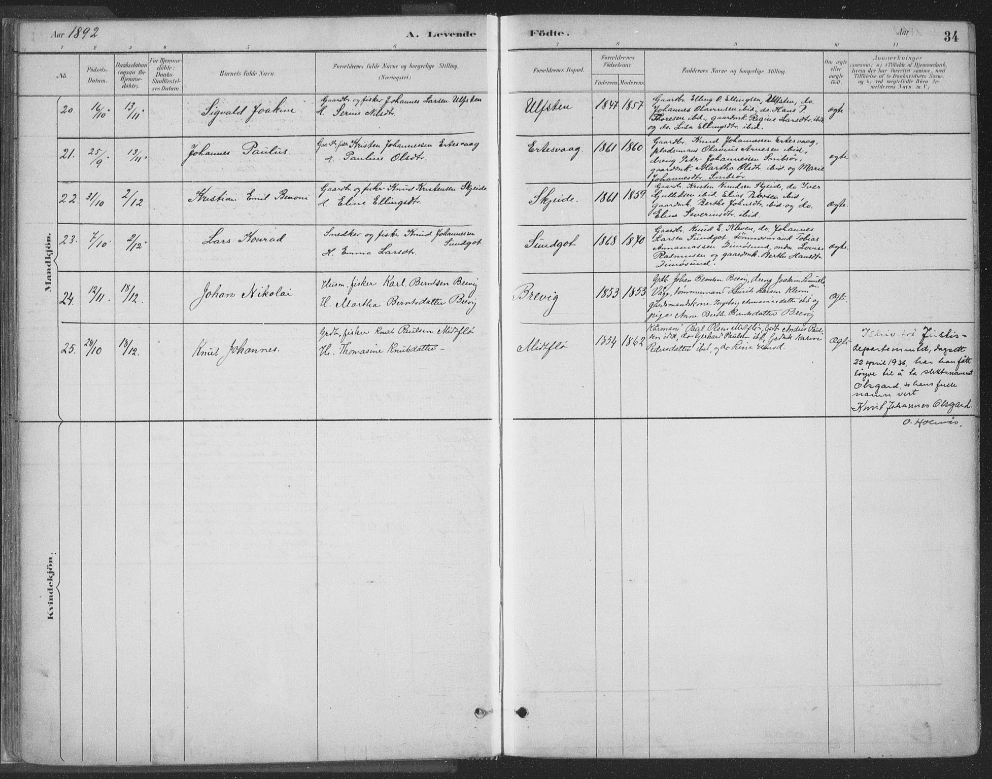 Ministerialprotokoller, klokkerbøker og fødselsregistre - Møre og Romsdal, SAT/A-1454/509/L0106: Parish register (official) no. 509A04, 1883-1922, p. 34