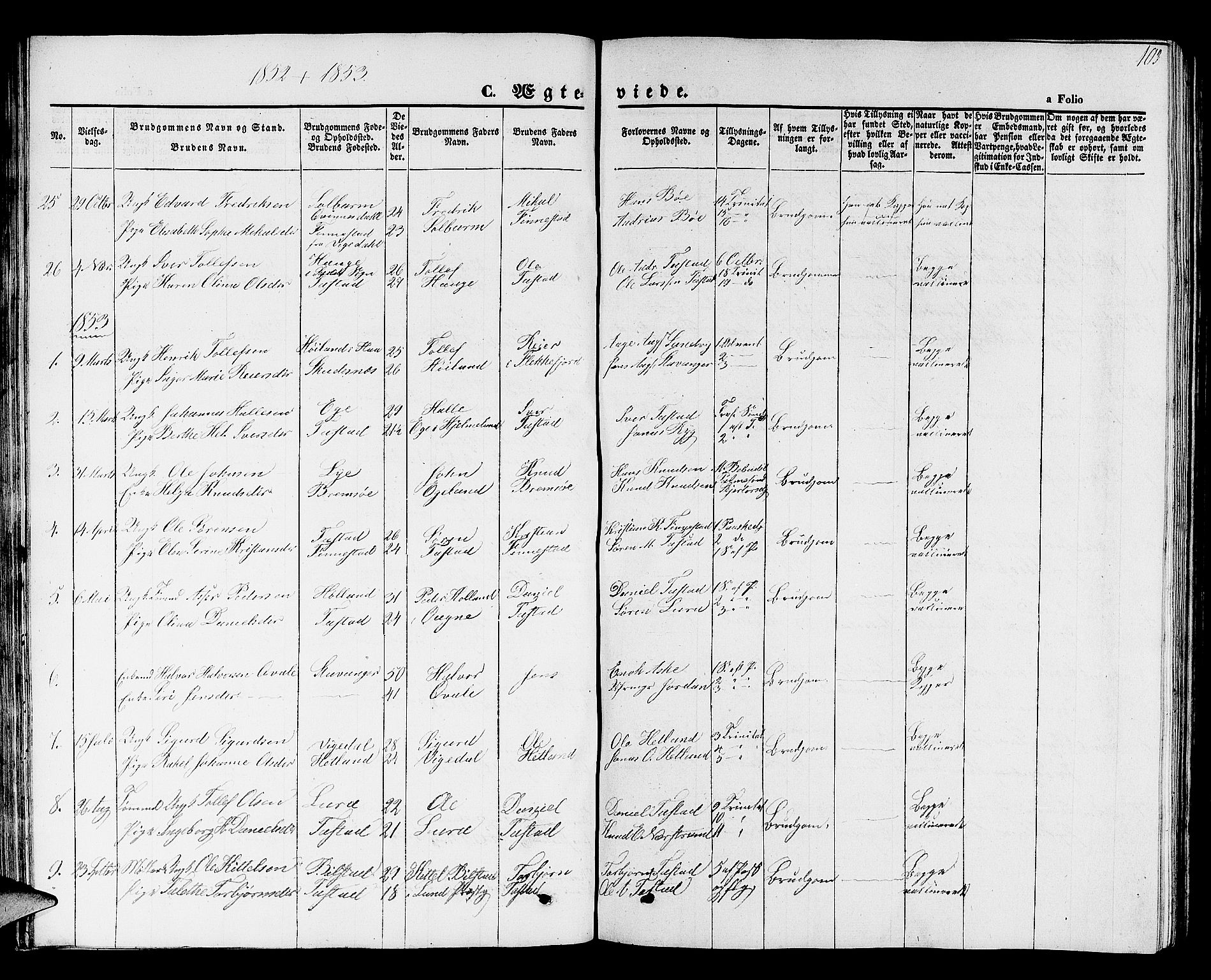 Hetland sokneprestkontor, SAST/A-101826/30/30BB/L0001: Parish register (copy) no. B 1, 1850-1868, p. 103