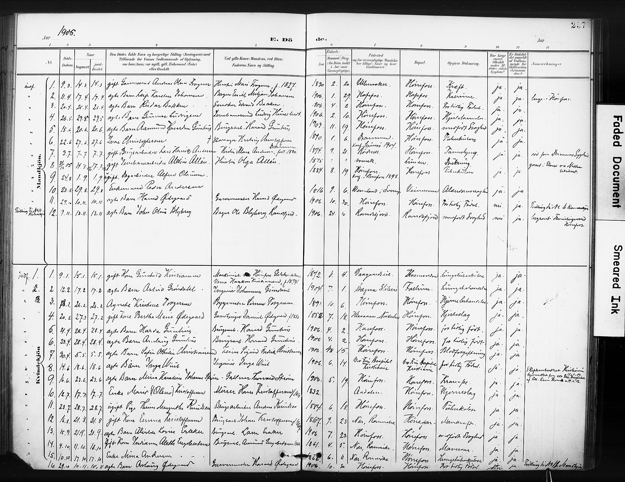 Hønefoss kirkebøker, AV/SAKO-A-609/F/Fa/L0003: Parish register (official) no. 3, 1900-1913, p. 257