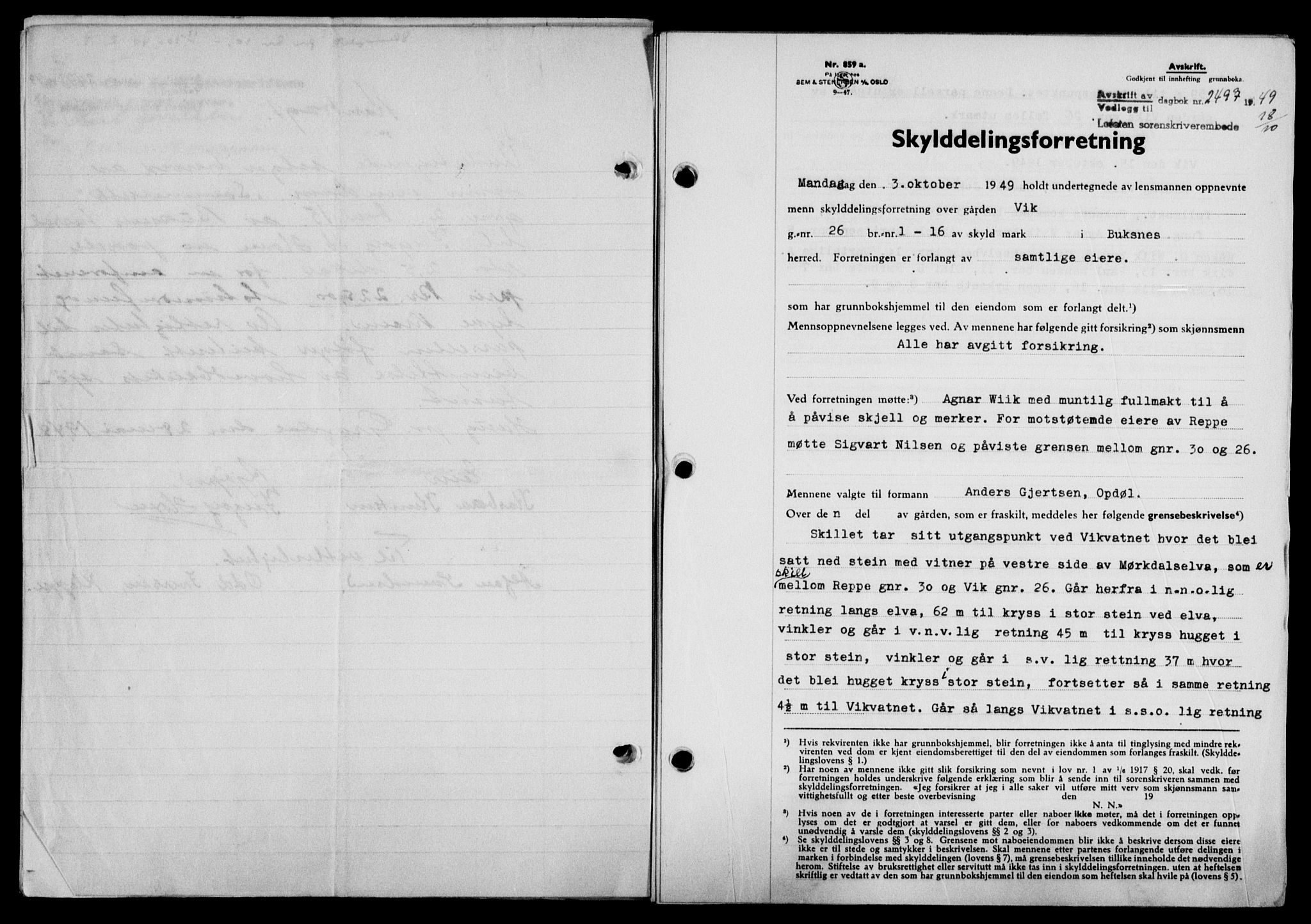 Lofoten sorenskriveri, SAT/A-0017/1/2/2C/L0022a: Mortgage book no. 22a, 1949-1950, Diary no: : 2497/1949