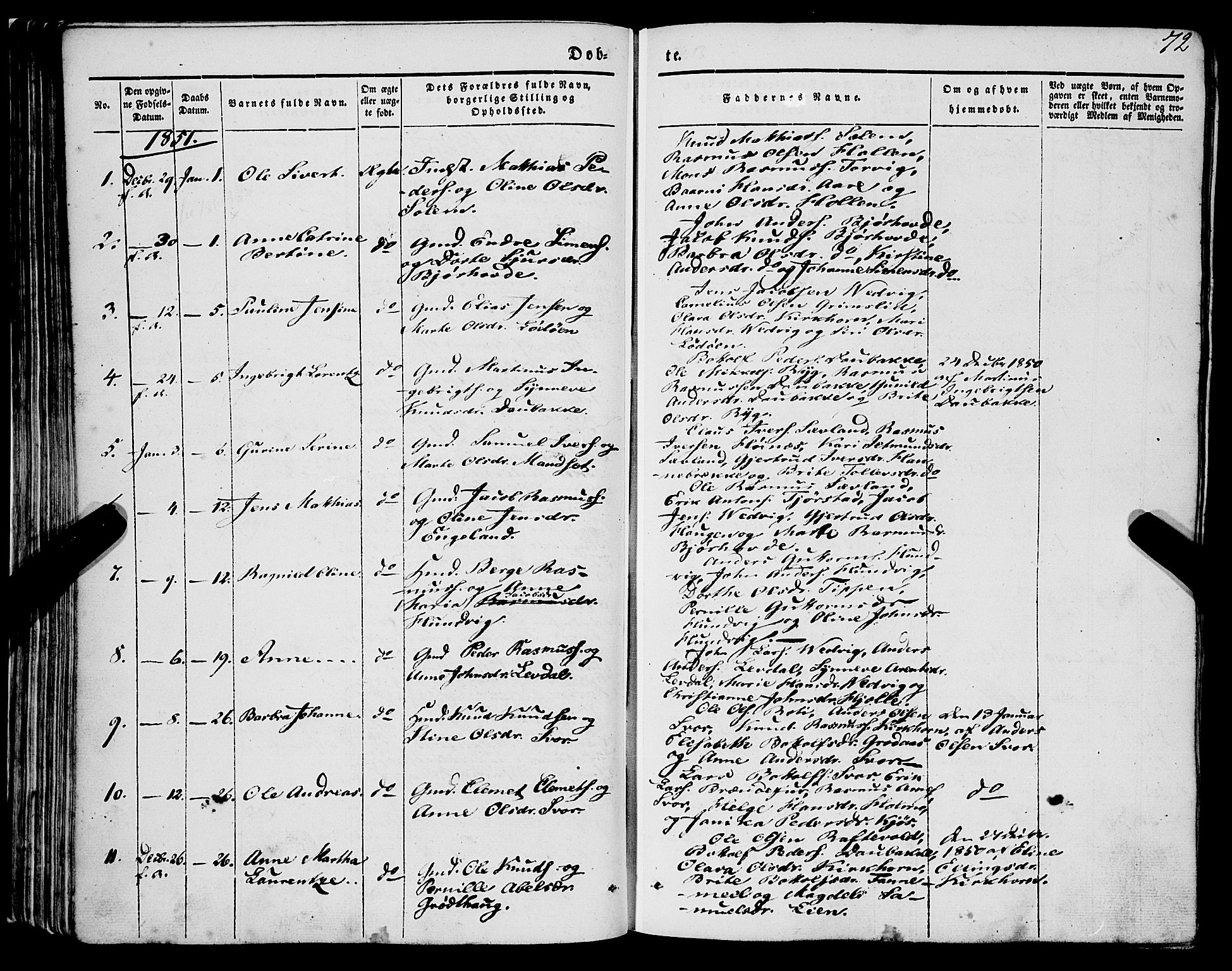 Eid sokneprestembete, SAB/A-82301/H/Haa/Haaa/L0007: Parish register (official) no. A 7, 1844-1858, p. 72