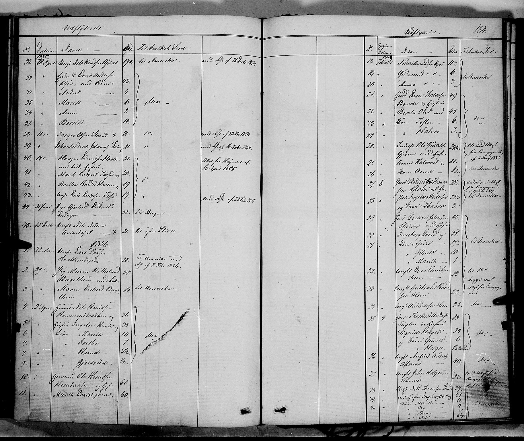Vang prestekontor, Valdres, SAH/PREST-140/H/Ha/L0006: Parish register (official) no. 6, 1846-1864, p. 184