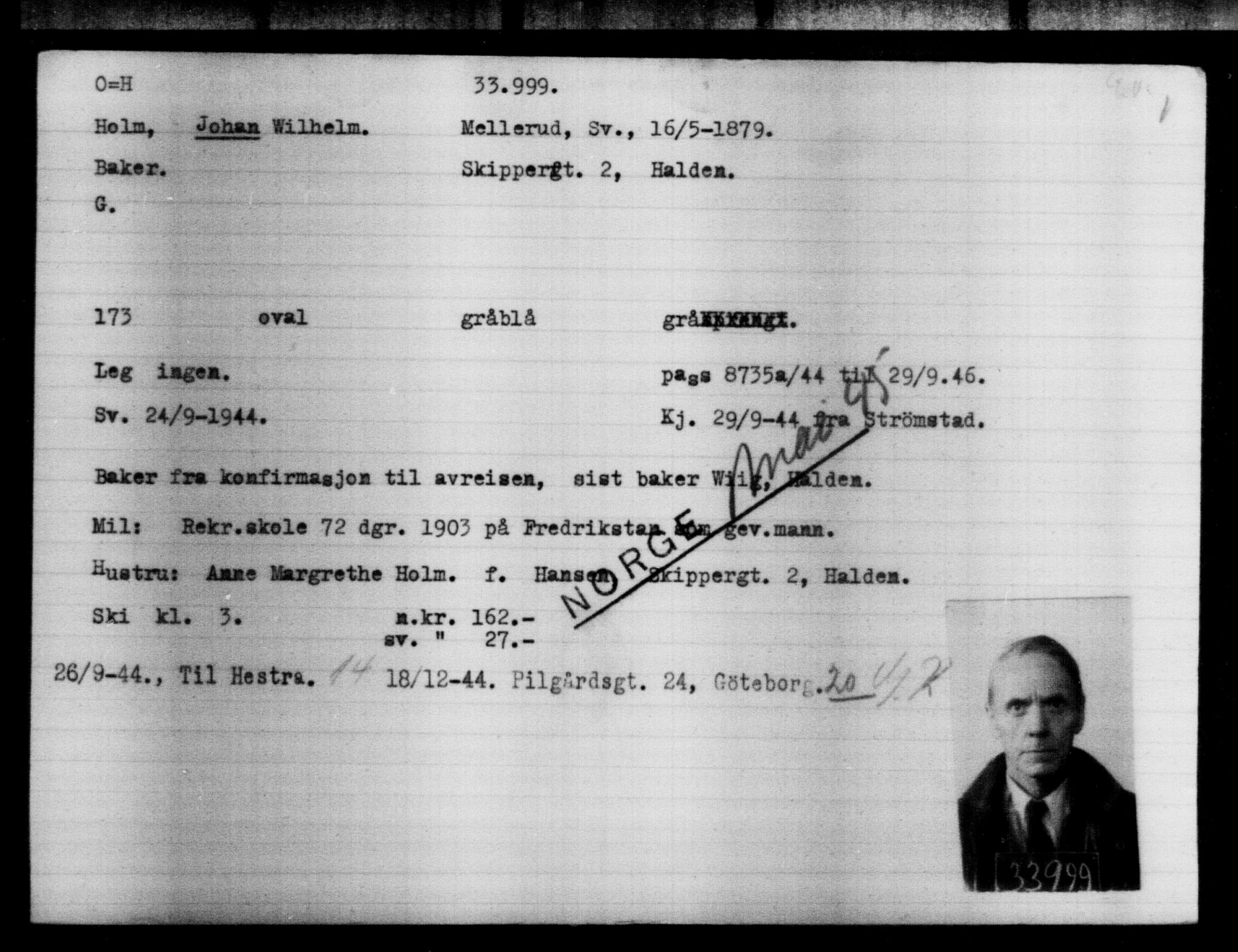 Utenriksstasjonene, Legasjonen i Stockholm, Flyktningkontoret, AV/RA-S-6753/V/Va/L0013: Kjesäterkartoteket, flyktninger med registreringsnr. 31500-34731, 1940-1945, p. 2639