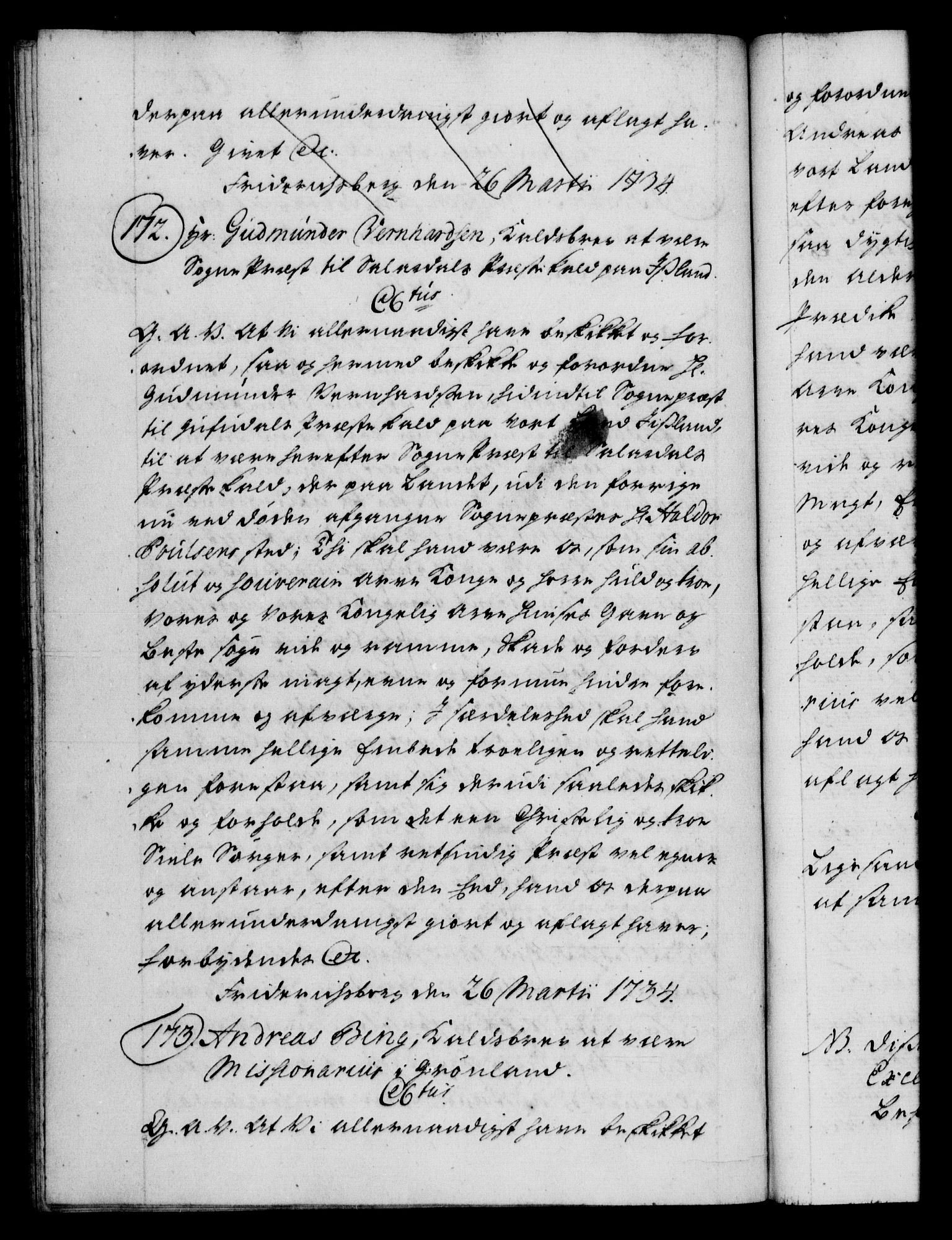 Danske Kanselli 1572-1799, AV/RA-EA-3023/F/Fc/Fca/Fcaa/L0028: Norske registre, 1733-1734, p. 462b