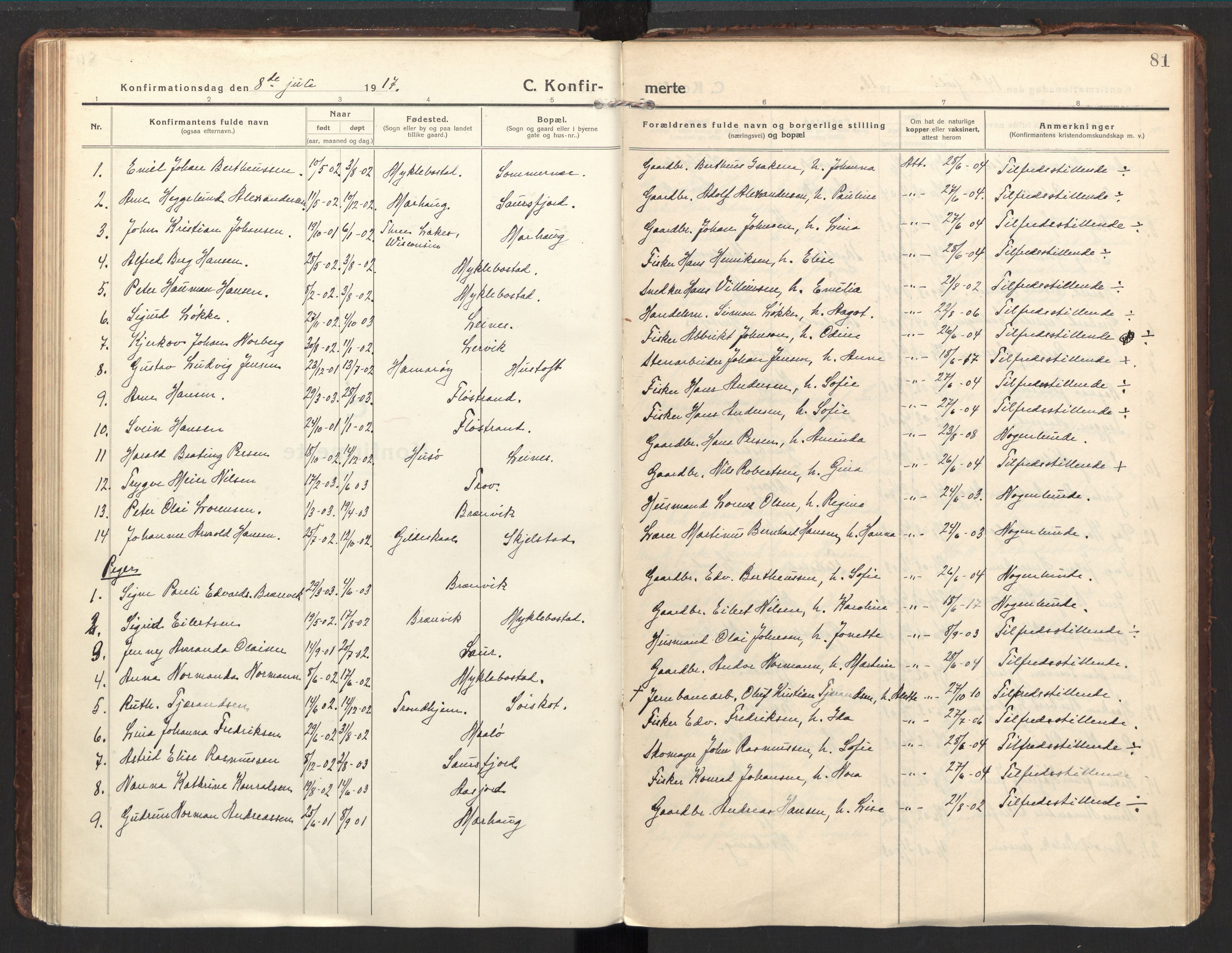 Ministerialprotokoller, klokkerbøker og fødselsregistre - Nordland, AV/SAT-A-1459/857/L0824: Parish register (official) no. 857A04, 1917-1943, p. 81