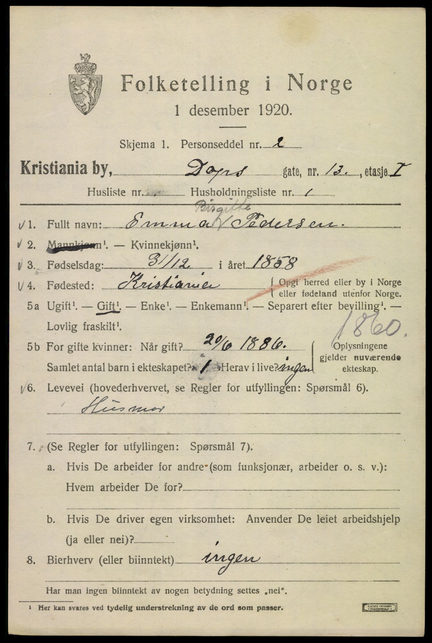 SAO, 1920 census for Kristiania, 1920, p. 199899