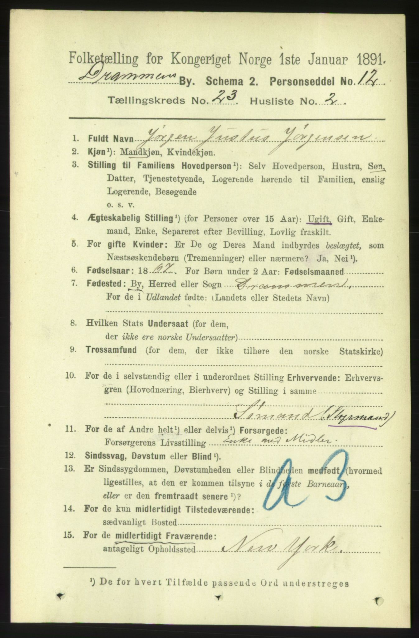 RA, 1891 census for 0602 Drammen, 1891, p. 14072