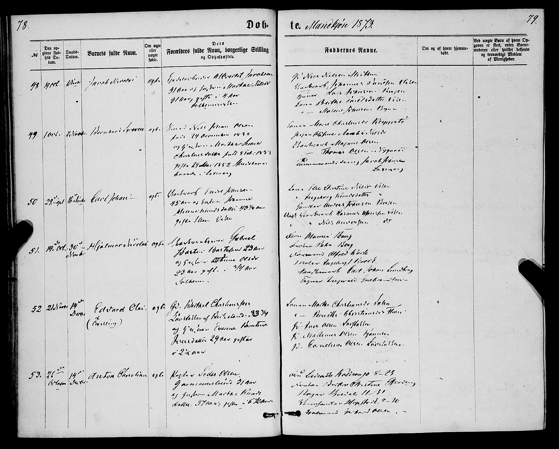 St. Jørgens hospital og Årstad sokneprestembete, AV/SAB-A-99934: Parish register (official) no. A 6, 1870-1878, p. 78-79