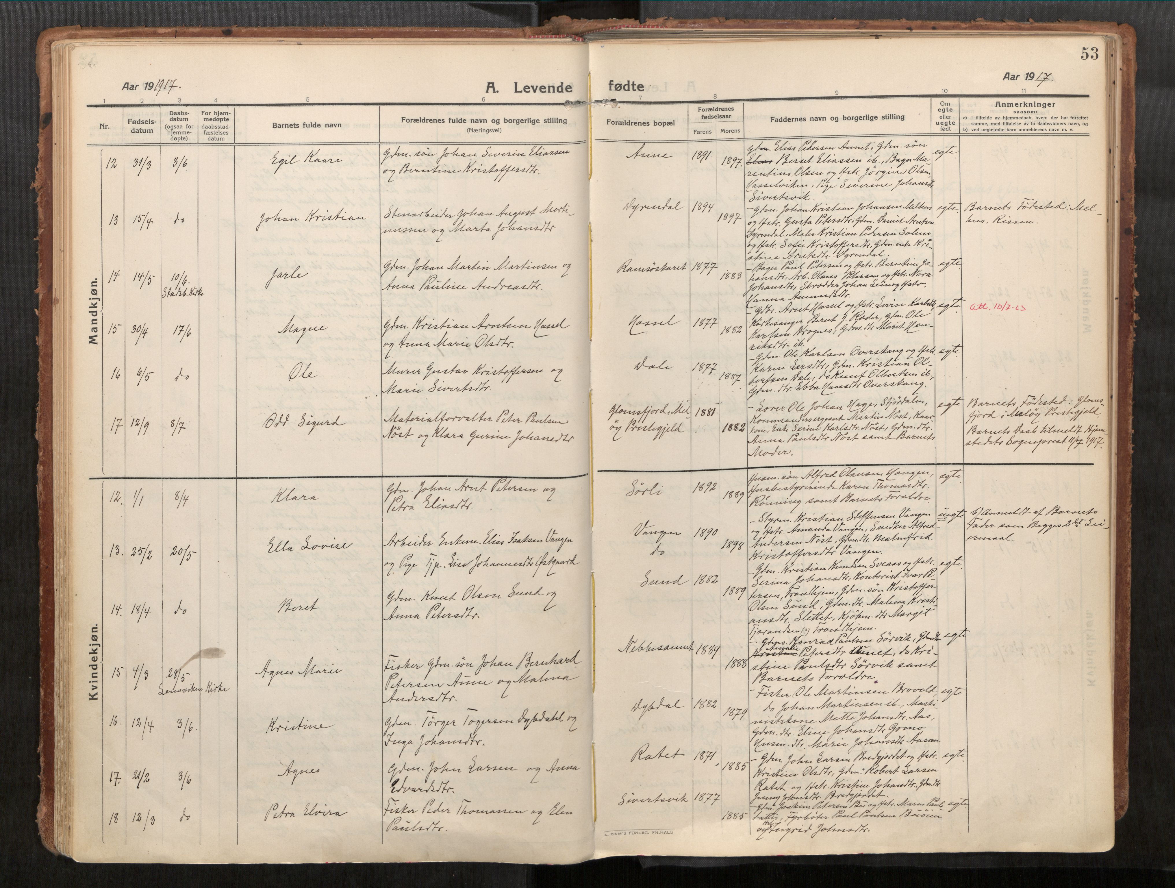 Stadsbygd sokneprestkontor, AV/SAT-A-1117/1/I/I1/I1a/L0001: Parish register (official) no. 1, 1911-1929, p. 53