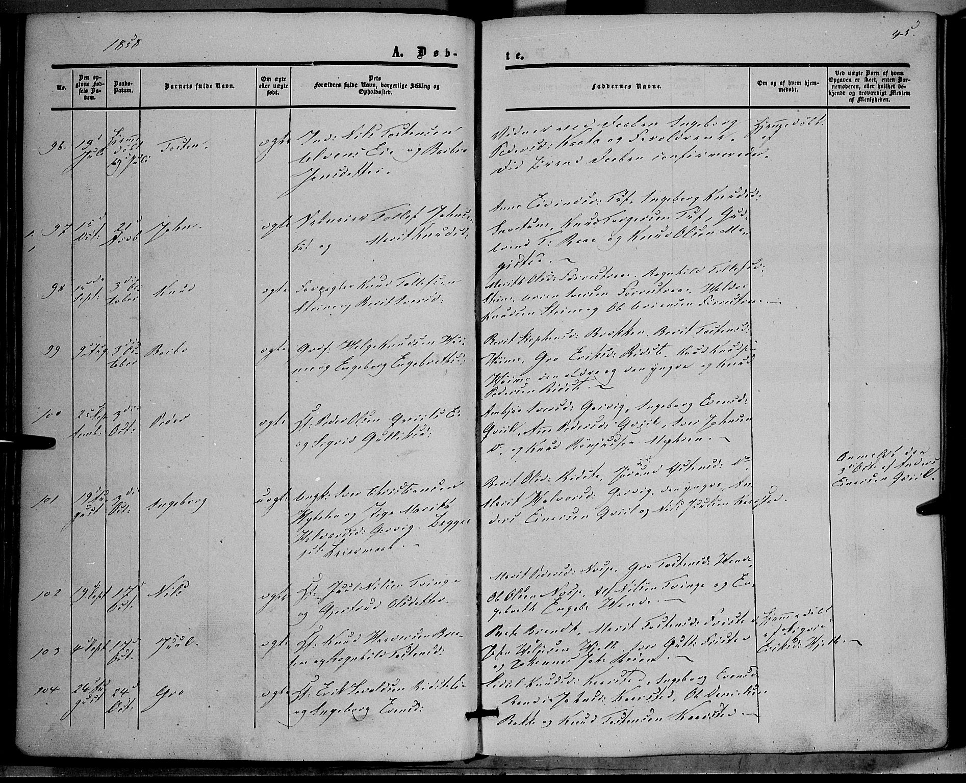 Vestre Slidre prestekontor, AV/SAH-PREST-136/H/Ha/Haa/L0002: Parish register (official) no. 2, 1856-1864, p. 45