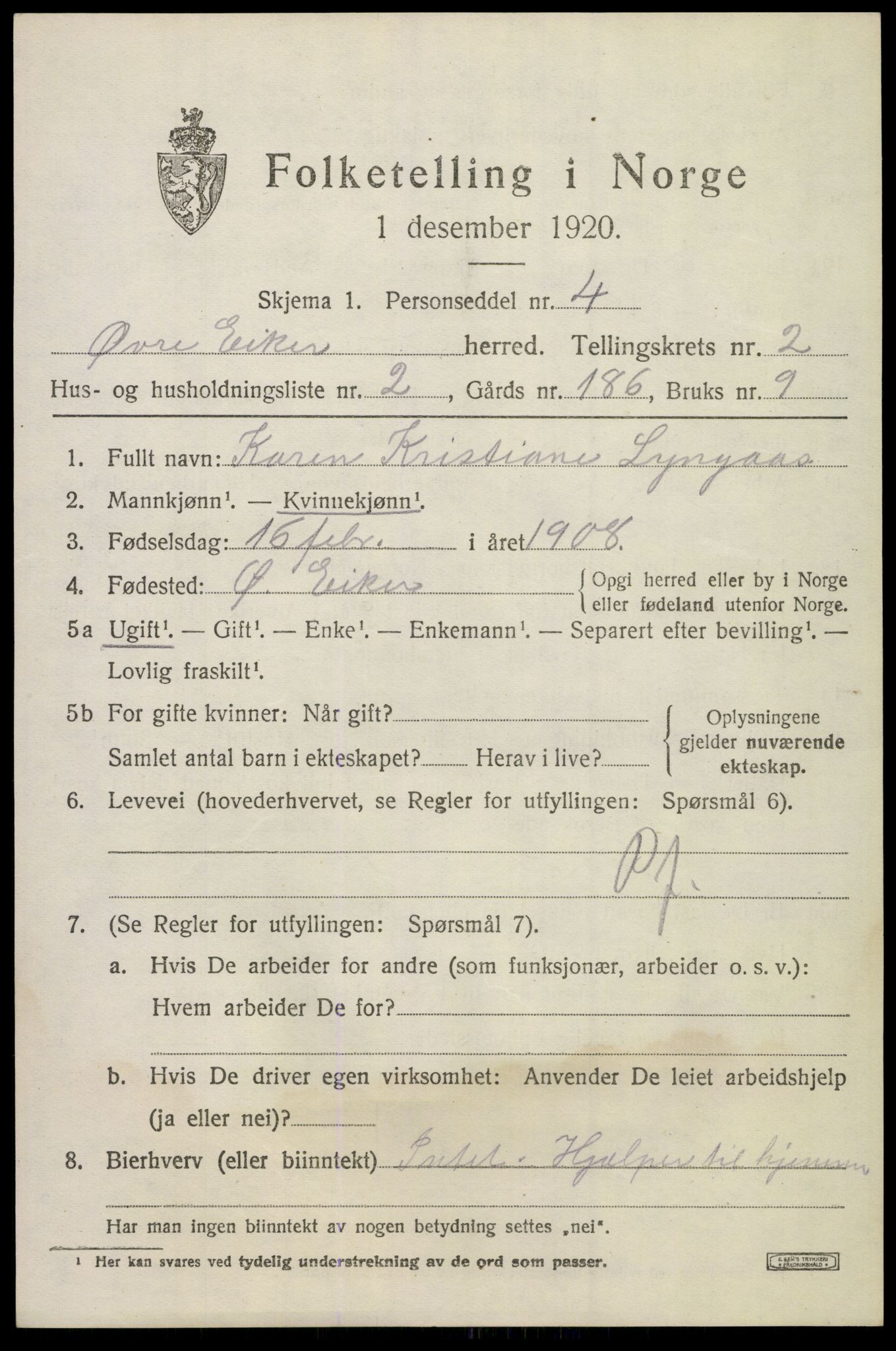 SAKO, 1920 census for Øvre Eiker, 1920, p. 6566