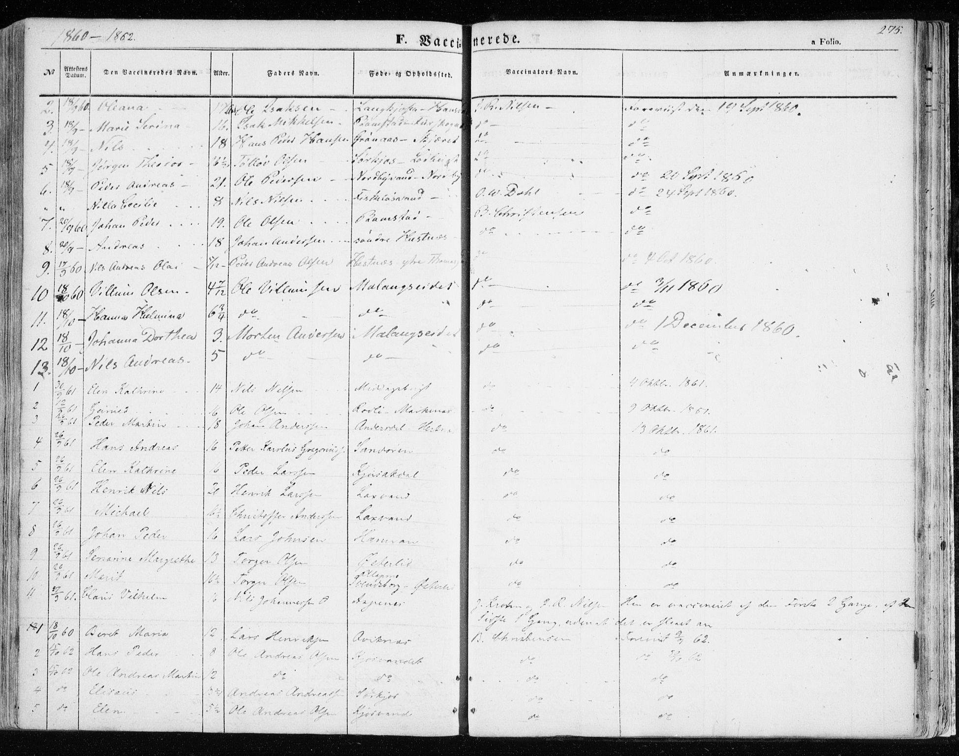 Balsfjord sokneprestembete, SATØ/S-1303/G/Ga/L0003kirke: Parish register (official) no. 3, 1856-1870, p. 275