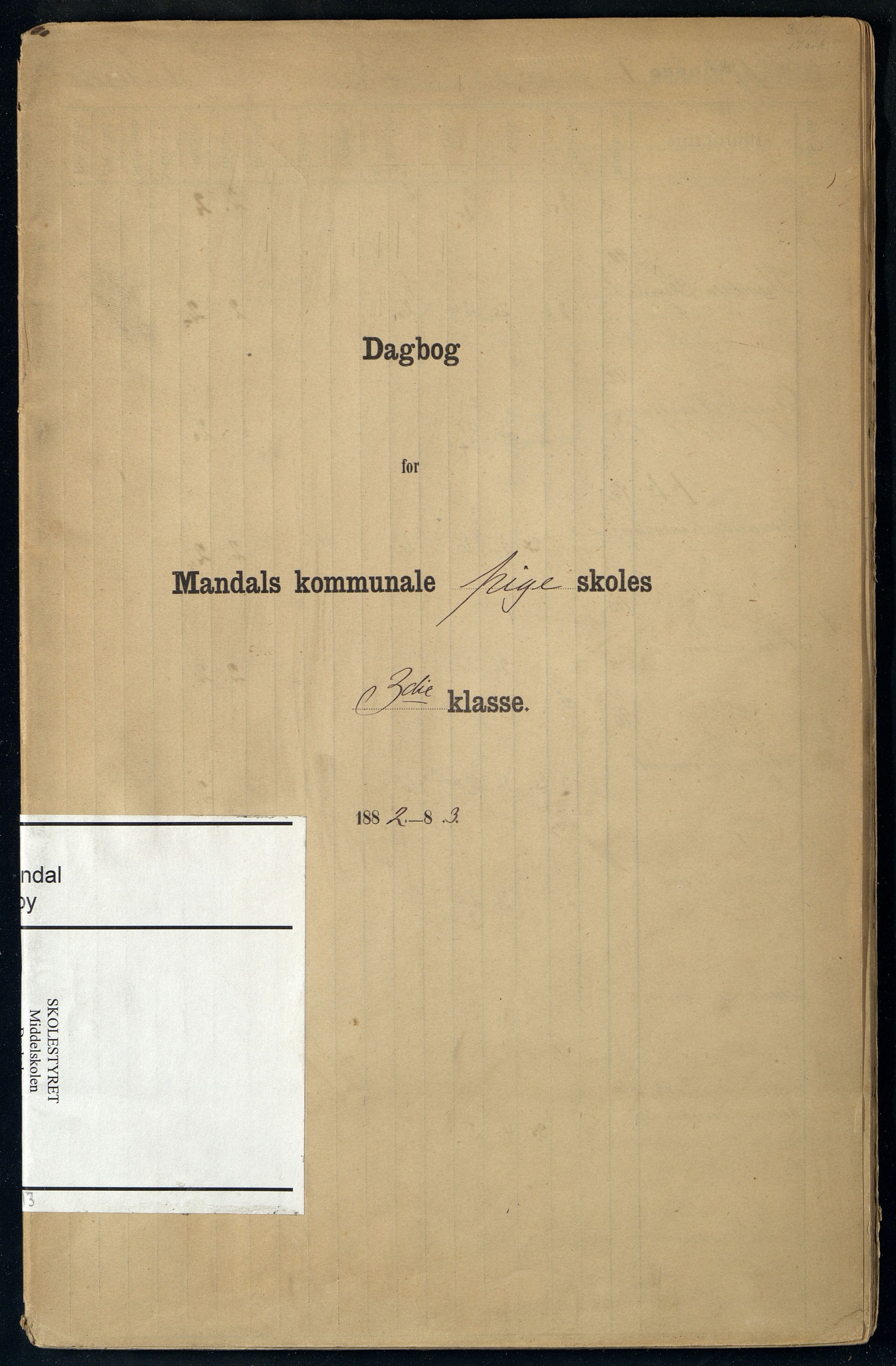 Mandal By - Borgerskolen/Middelskolen/Høiere Allmenskole, ARKSOR/1002MG550/I/L0013: Dagbok (d), 1882-1883