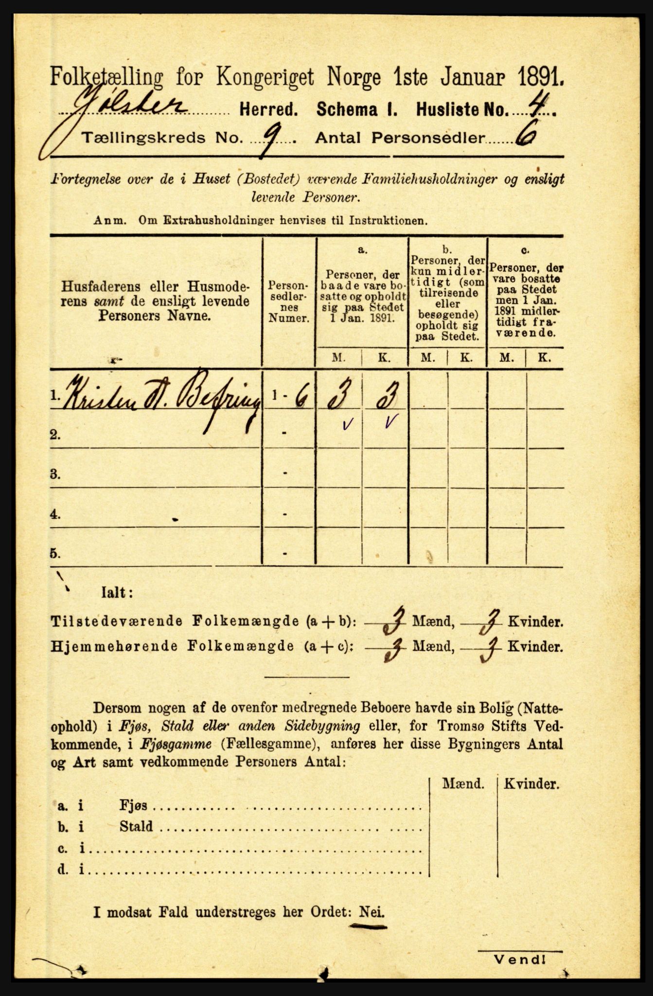 RA, 1891 census for 1431 Jølster, 1891, p. 3096