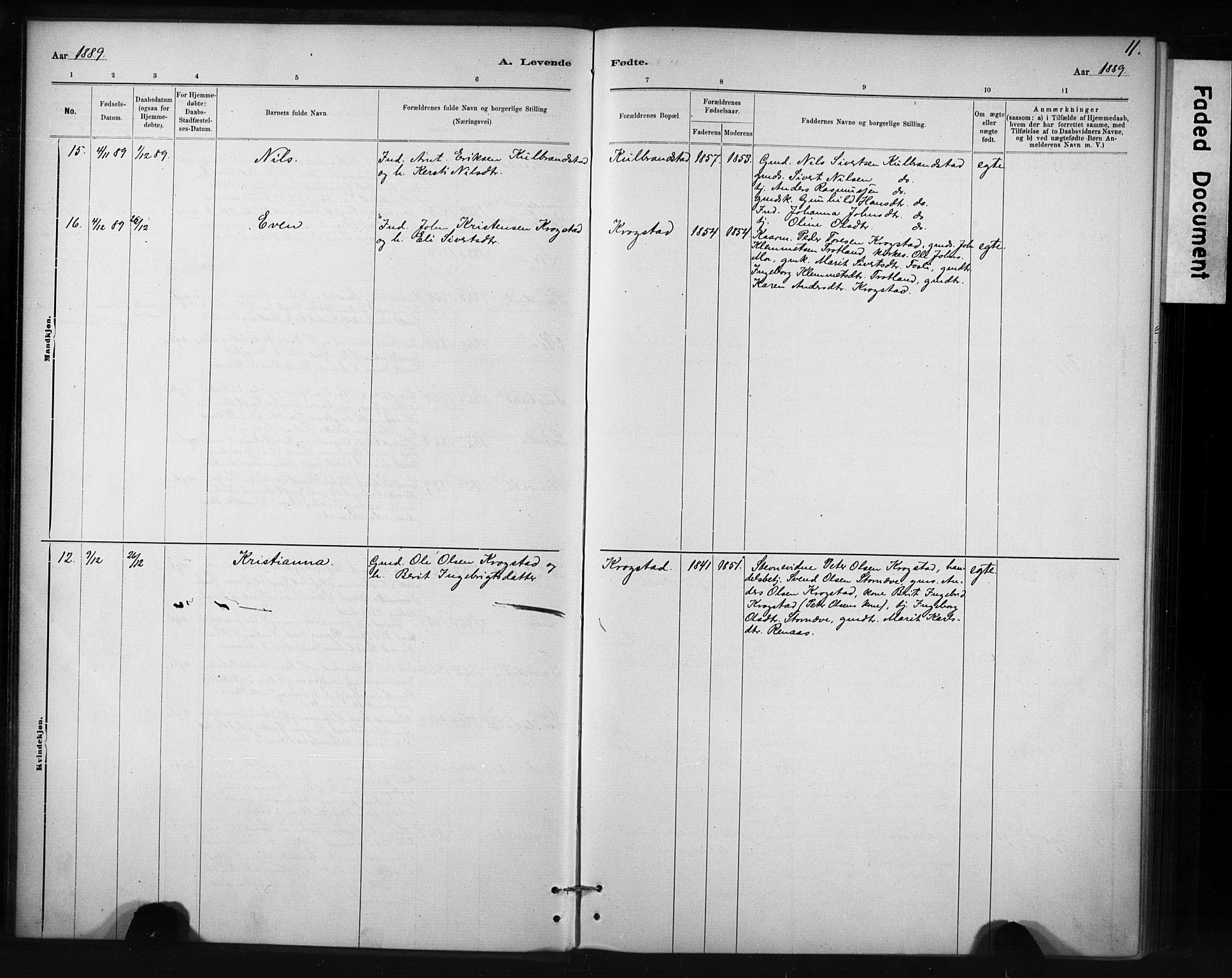 Ministerialprotokoller, klokkerbøker og fødselsregistre - Sør-Trøndelag, AV/SAT-A-1456/694/L1127: Parish register (official) no. 694A01, 1887-1905, p. 11