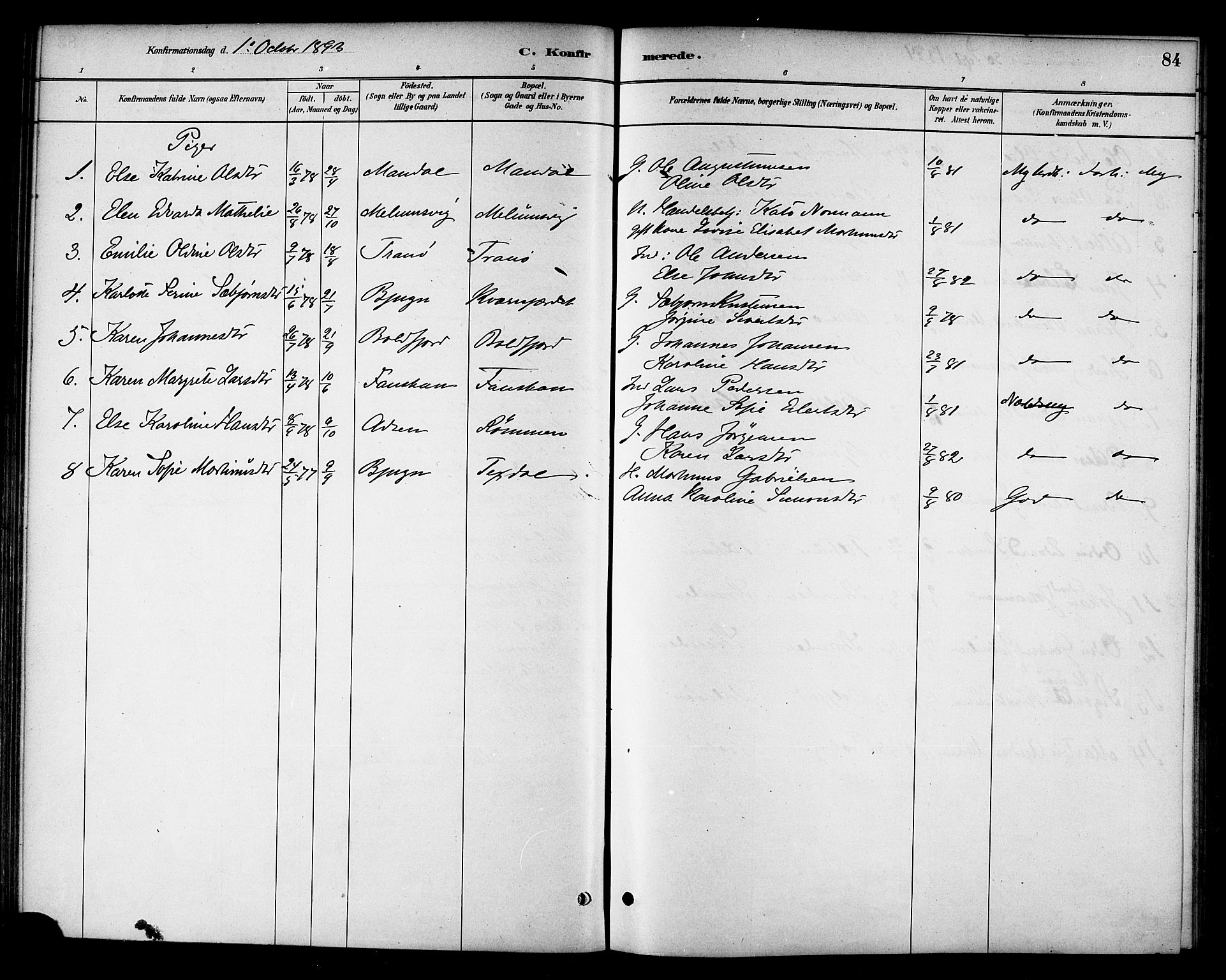 Ministerialprotokoller, klokkerbøker og fødselsregistre - Sør-Trøndelag, SAT/A-1456/654/L0663: Parish register (official) no. 654A01, 1880-1894, p. 84