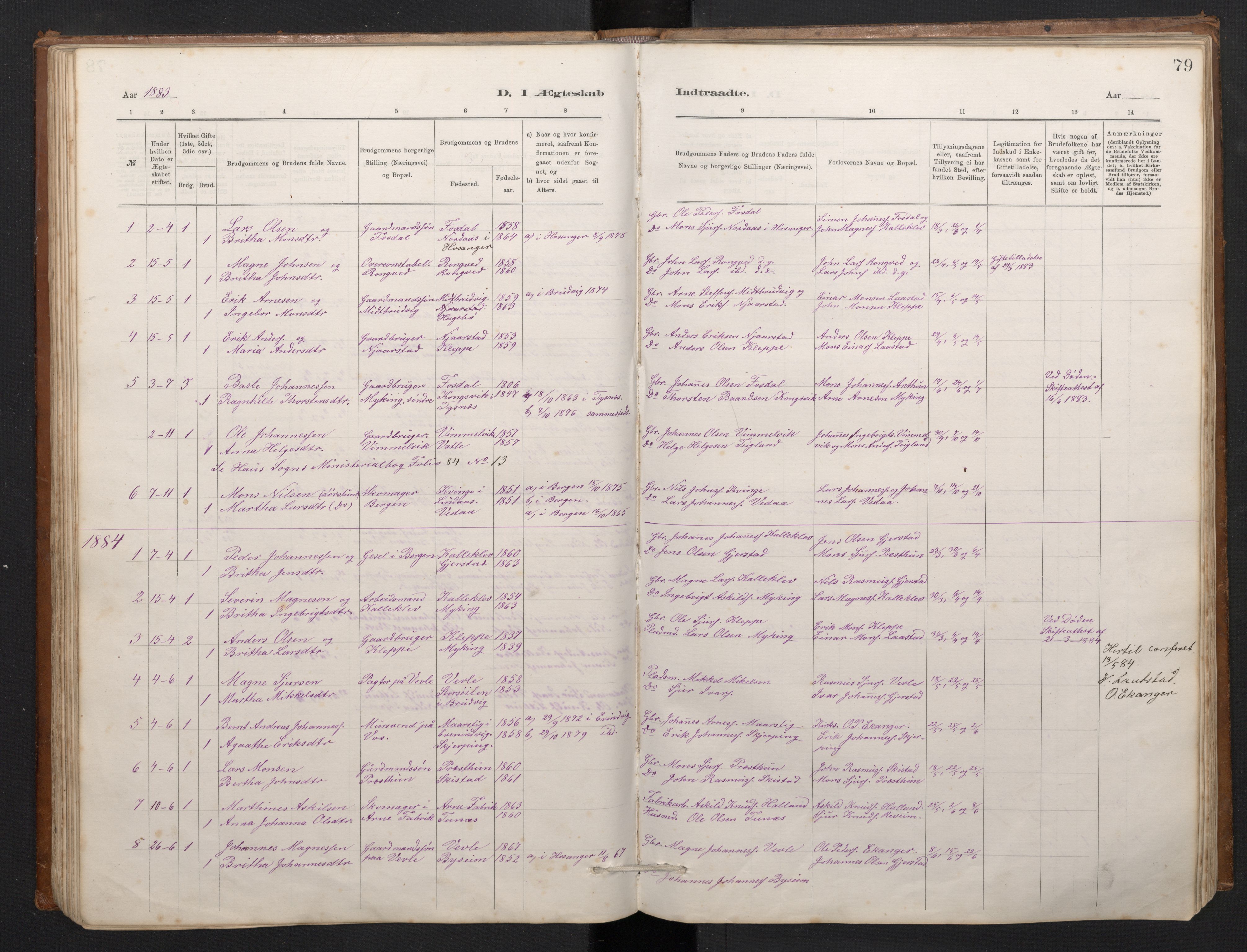 Haus sokneprestembete, AV/SAB-A-75601/H/Hab: Parish register (copy) no. C 2, 1878-1892, p. 78b-79a