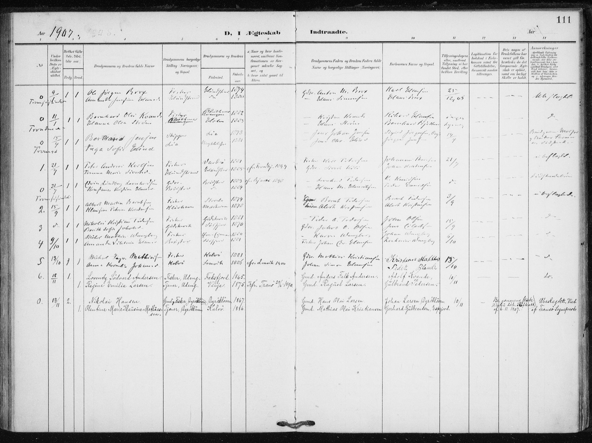 Tranøy sokneprestkontor, AV/SATØ-S-1313/I/Ia/Iaa/L0013kirke: Parish register (official) no. 13, 1905-1922, p. 111