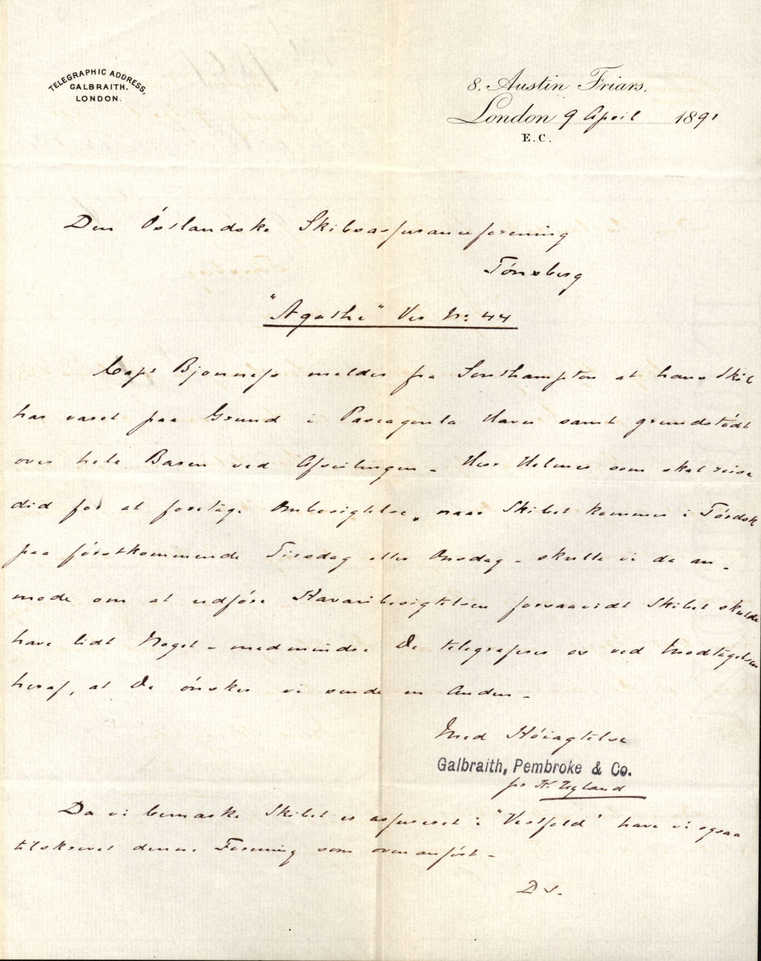 Pa 63 - Østlandske skibsassuranceforening, VEMU/A-1079/G/Ga/L0027/0003: Havaridokumenter / Bothnia, Petropolis, Agathe, Annie, Ispolen, Isploven, 1891, p. 22