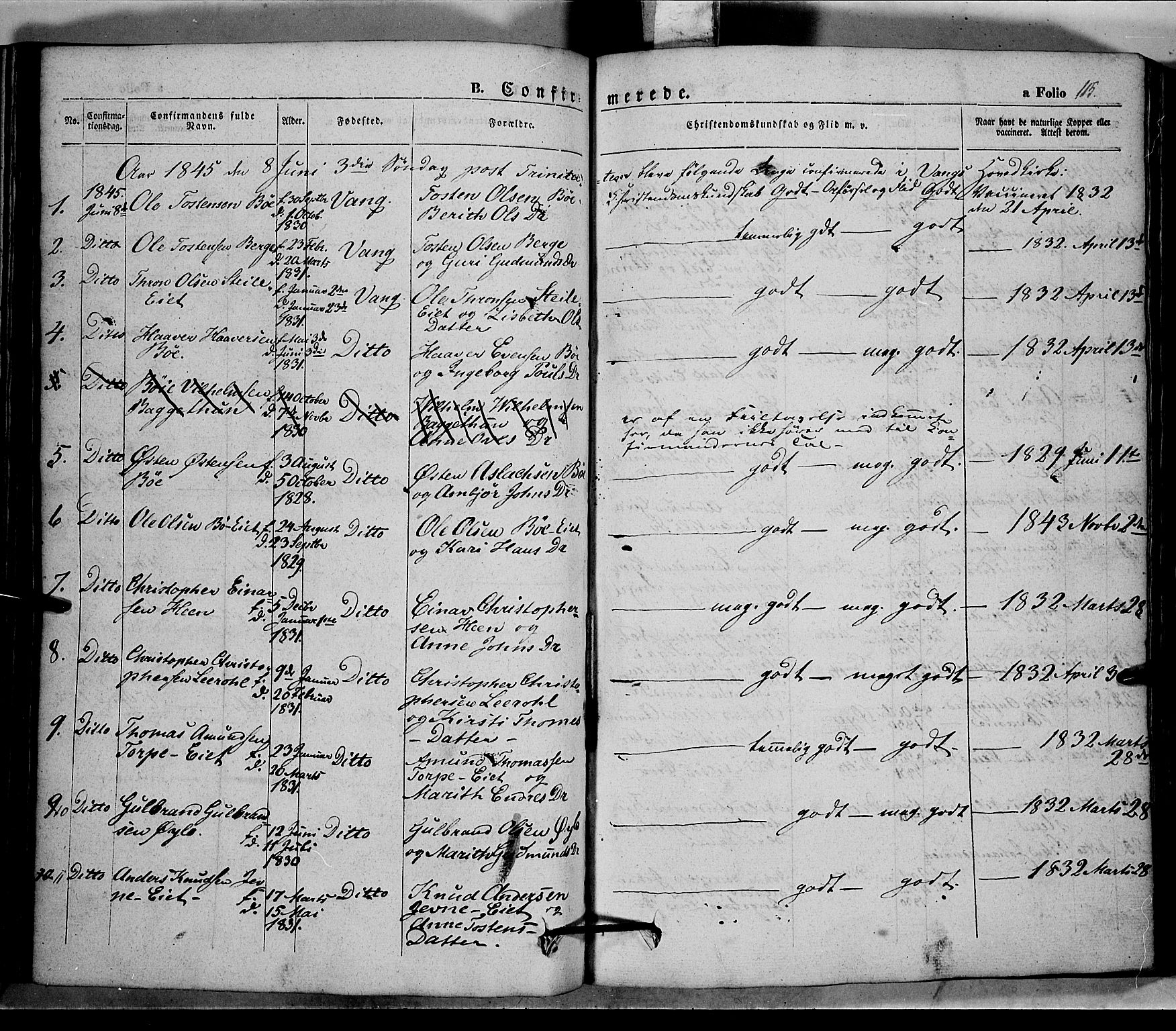 Vang prestekontor, Valdres, SAH/PREST-140/H/Ha/L0005: Parish register (official) no. 5, 1831-1845, p. 115