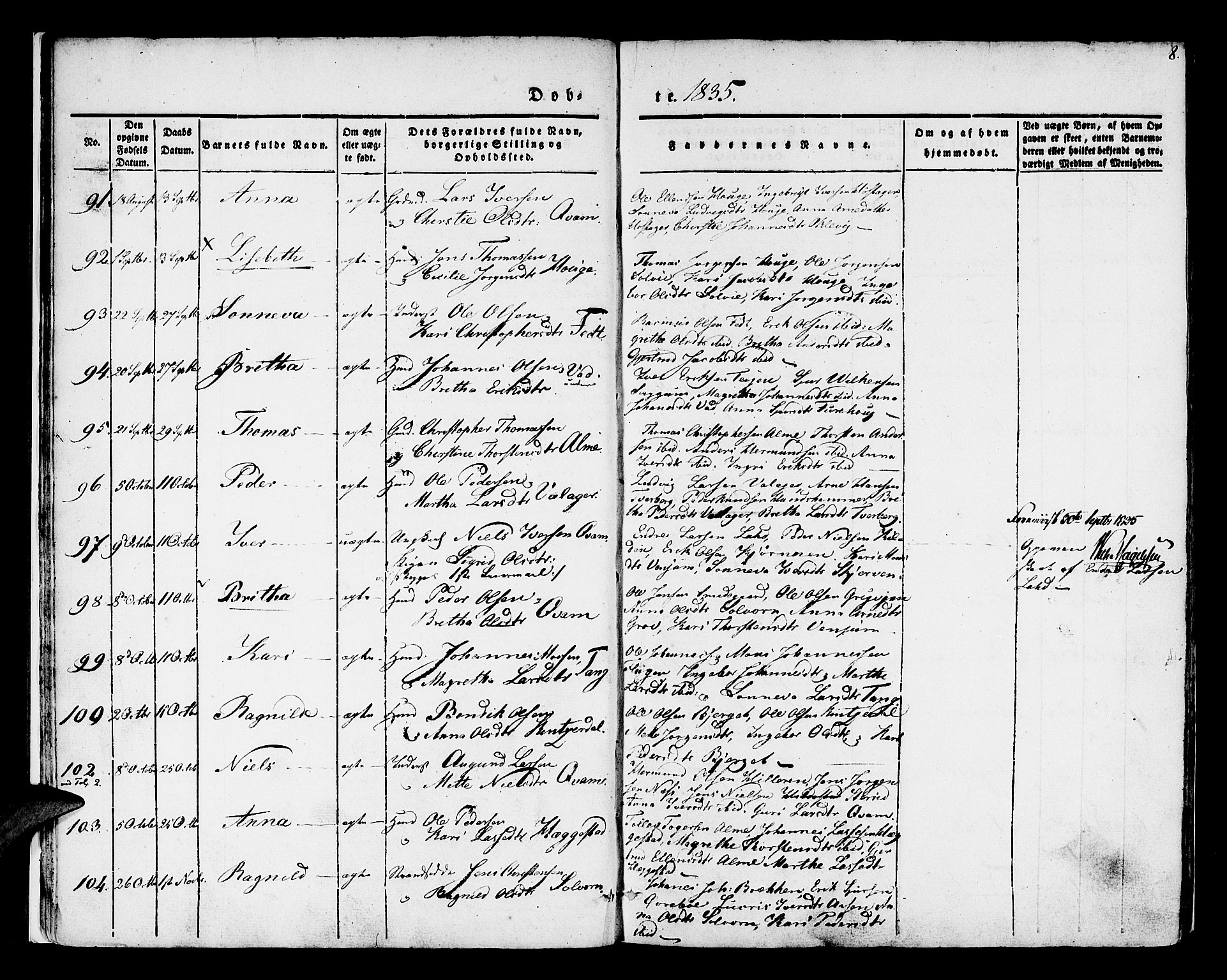 Hafslo sokneprestembete, SAB/A-80301/H/Haa/Haaa/L0005: Parish register (official) no. A 5, 1834-1852, p. 8