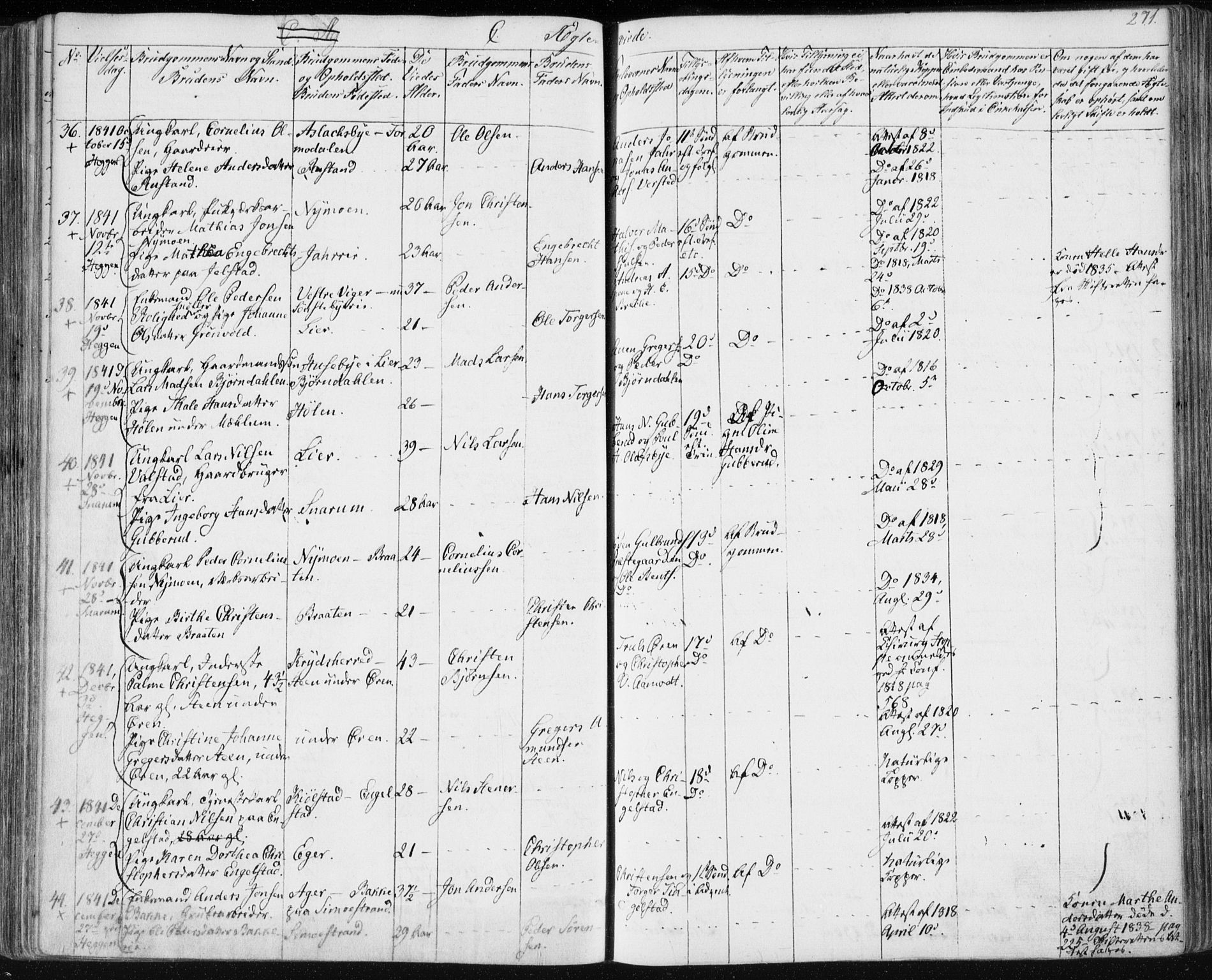 Modum kirkebøker, SAKO/A-234/F/Fa/L0007: Parish register (official) no. 7, 1841-1850, p. 271