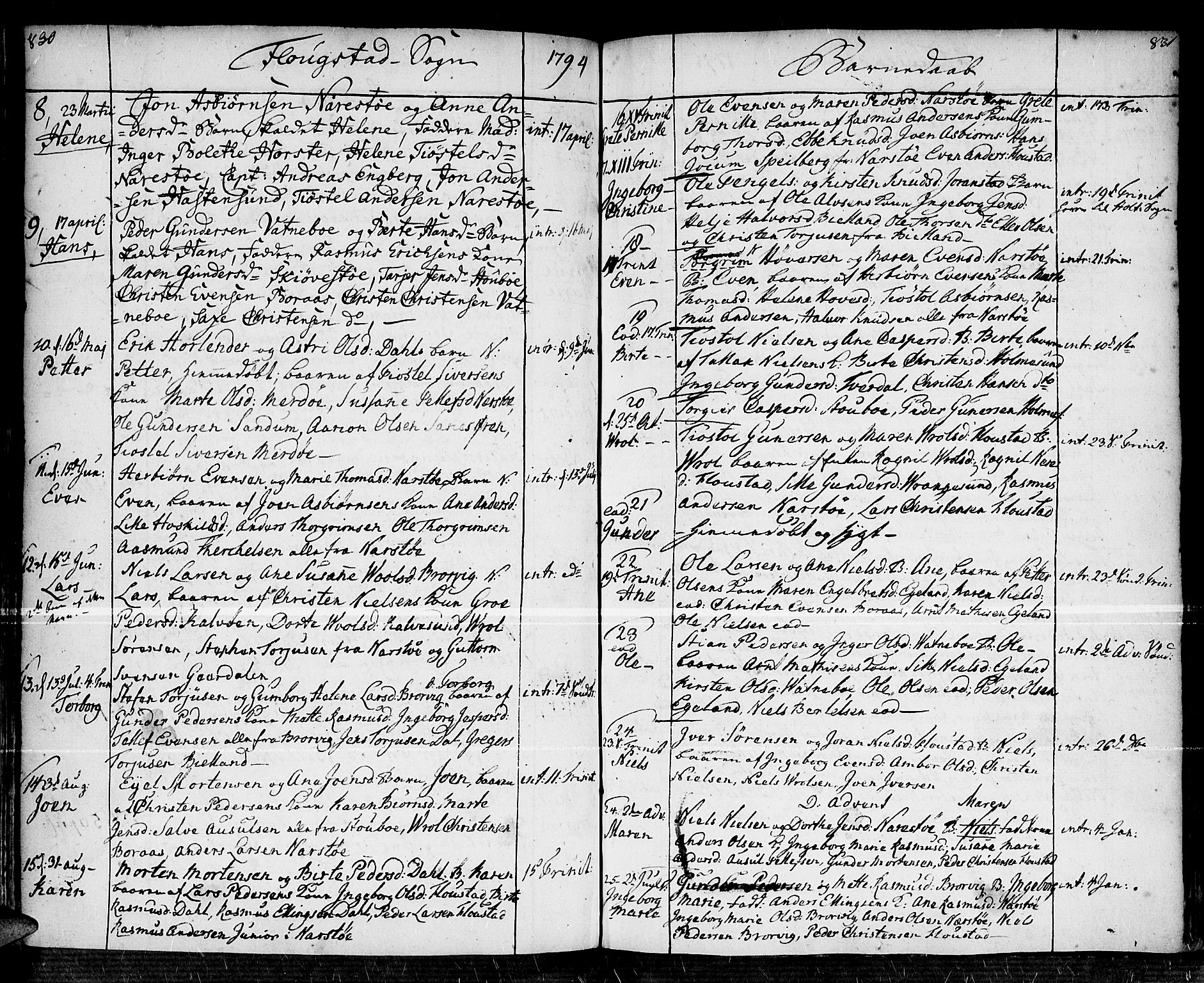 Dypvåg sokneprestkontor, AV/SAK-1111-0007/F/Fa/Faa/L0001: Parish register (official) no. A 1 /2, 1765-1798, p. 830-831