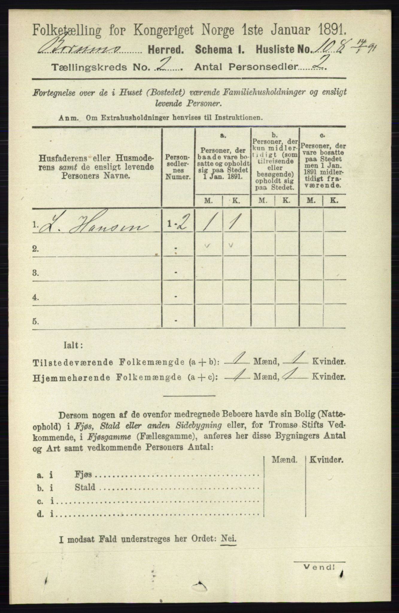 RA, 1891 census for 0219 Bærum, 1891, p. 1065