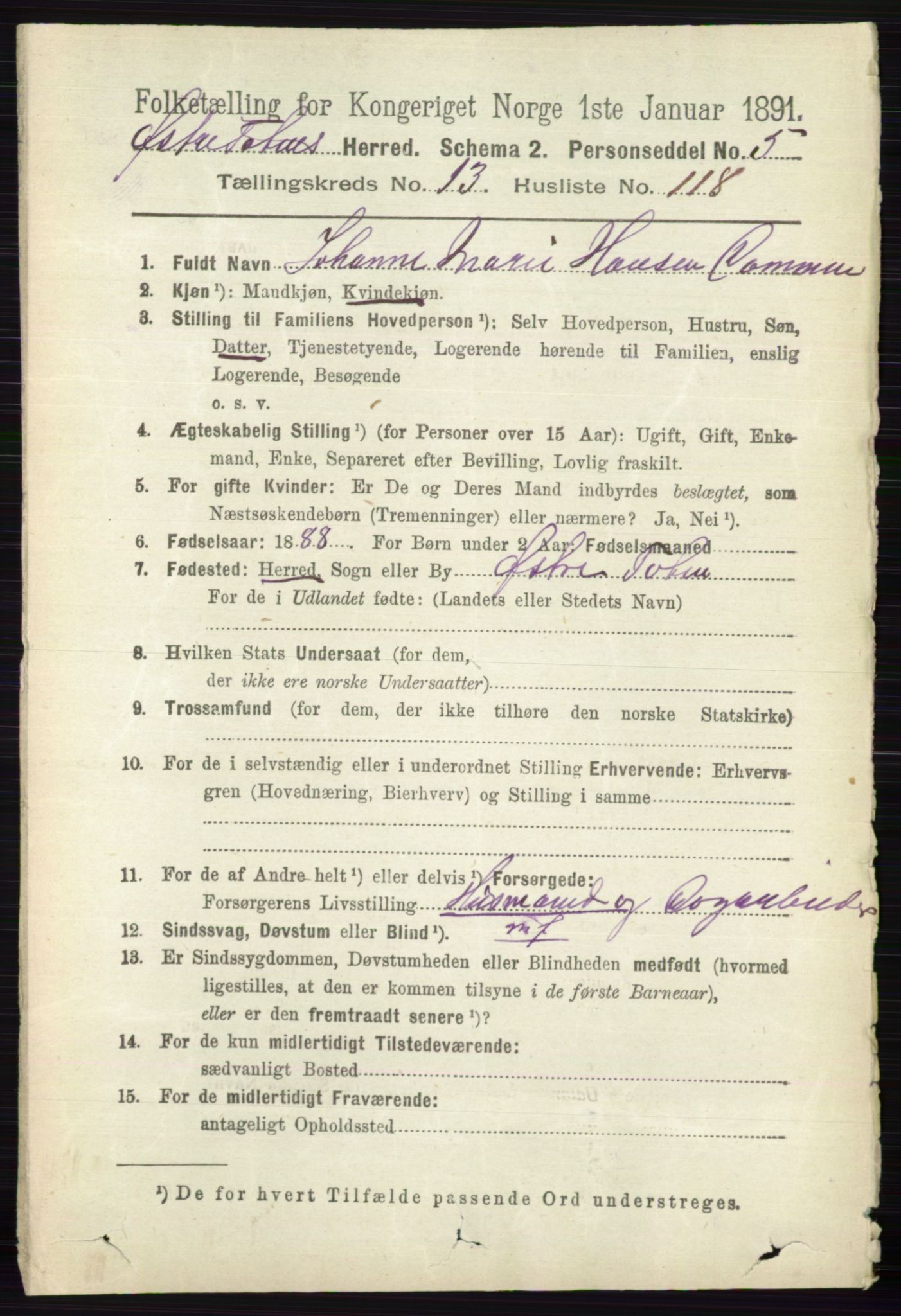 RA, 1891 census for 0528 Østre Toten, 1891, p. 9034