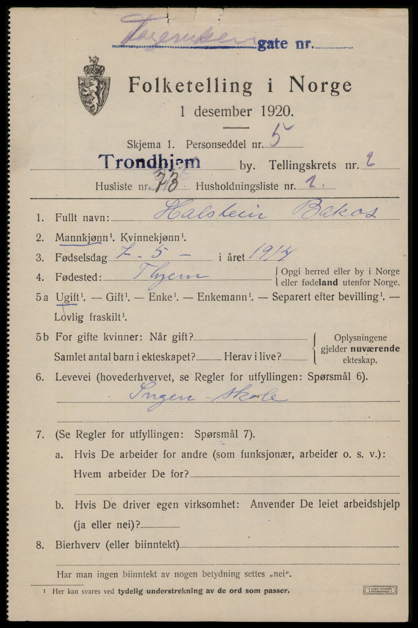 SAT, 1920 census for Trondheim, 1920, p. 35560