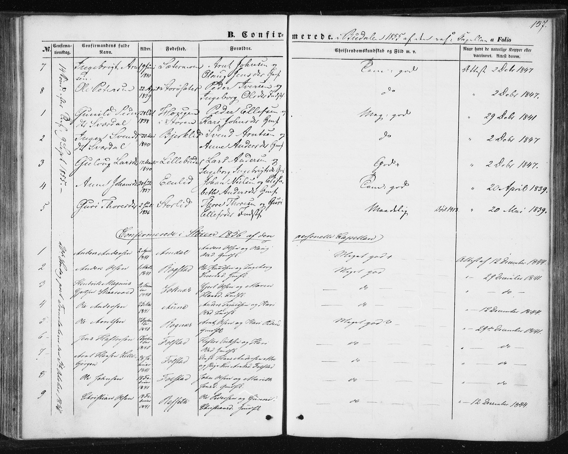 Ministerialprotokoller, klokkerbøker og fødselsregistre - Sør-Trøndelag, AV/SAT-A-1456/687/L1000: Parish register (official) no. 687A06, 1848-1869, p. 157