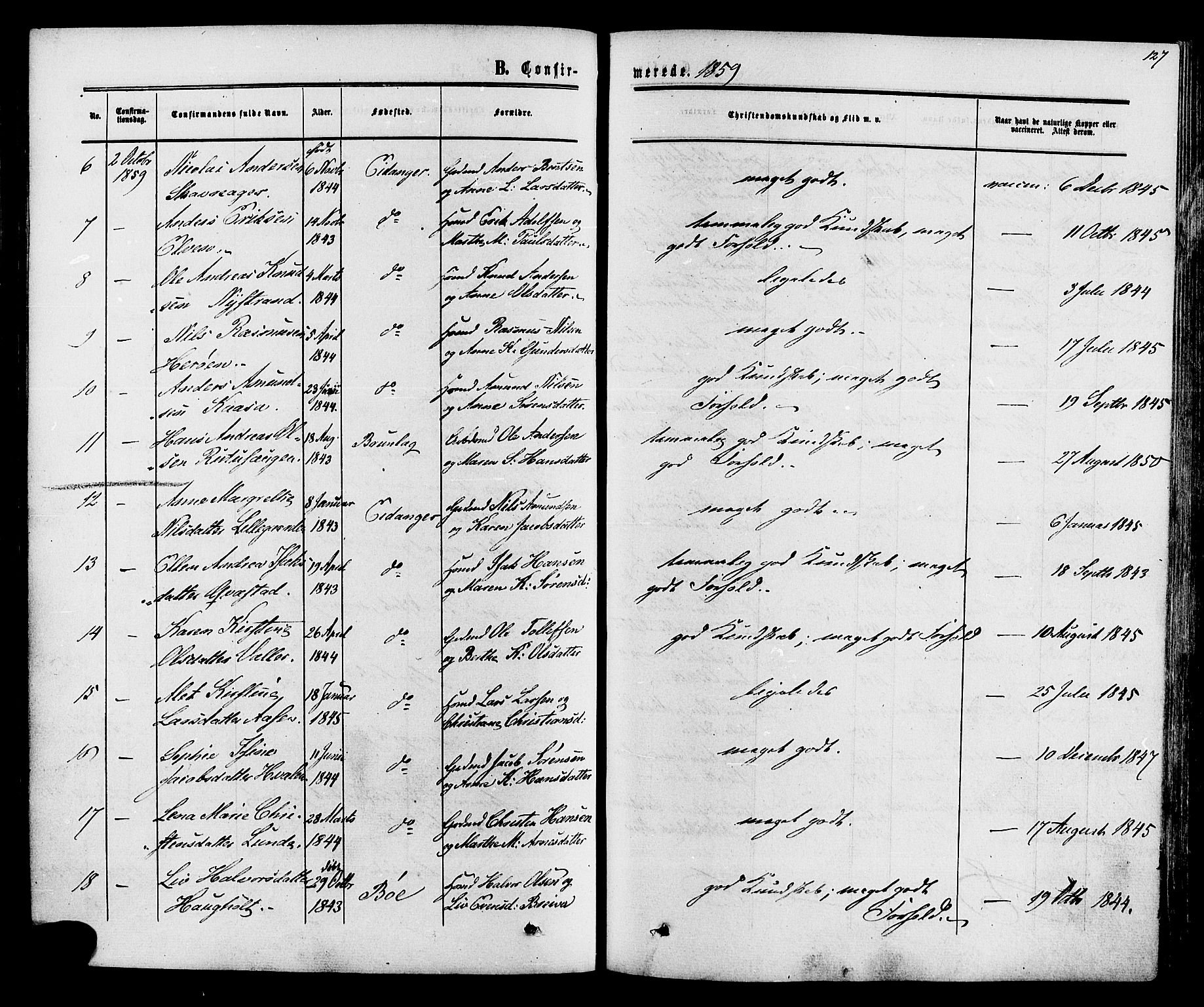 Eidanger kirkebøker, SAKO/A-261/F/Fa/L0010: Parish register (official) no. 10, 1859-1874, p. 127