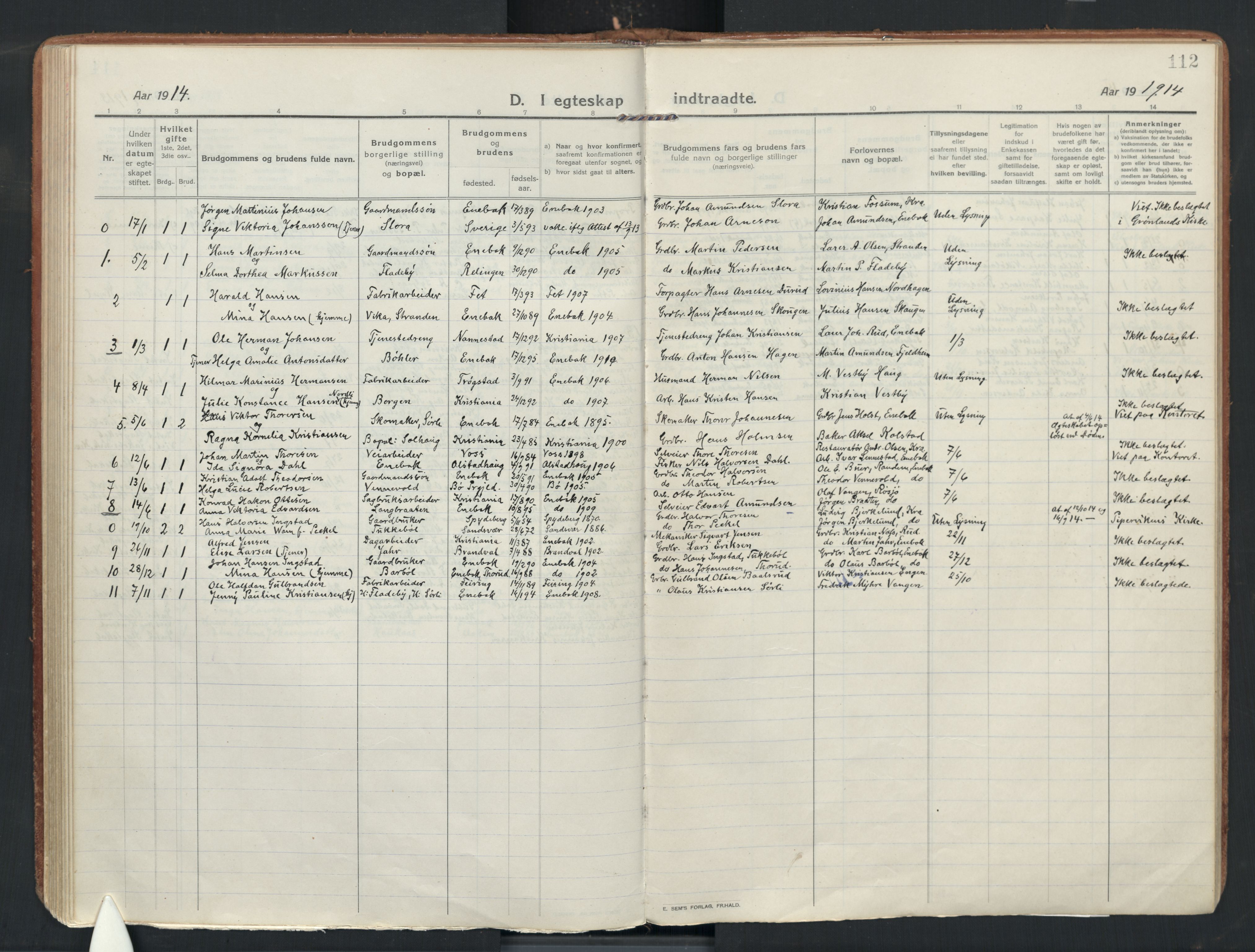 Enebakk prestekontor Kirkebøker, AV/SAO-A-10171c/F/Fa/L0019: Parish register (official) no. I 19, 1912-1935, p. 112