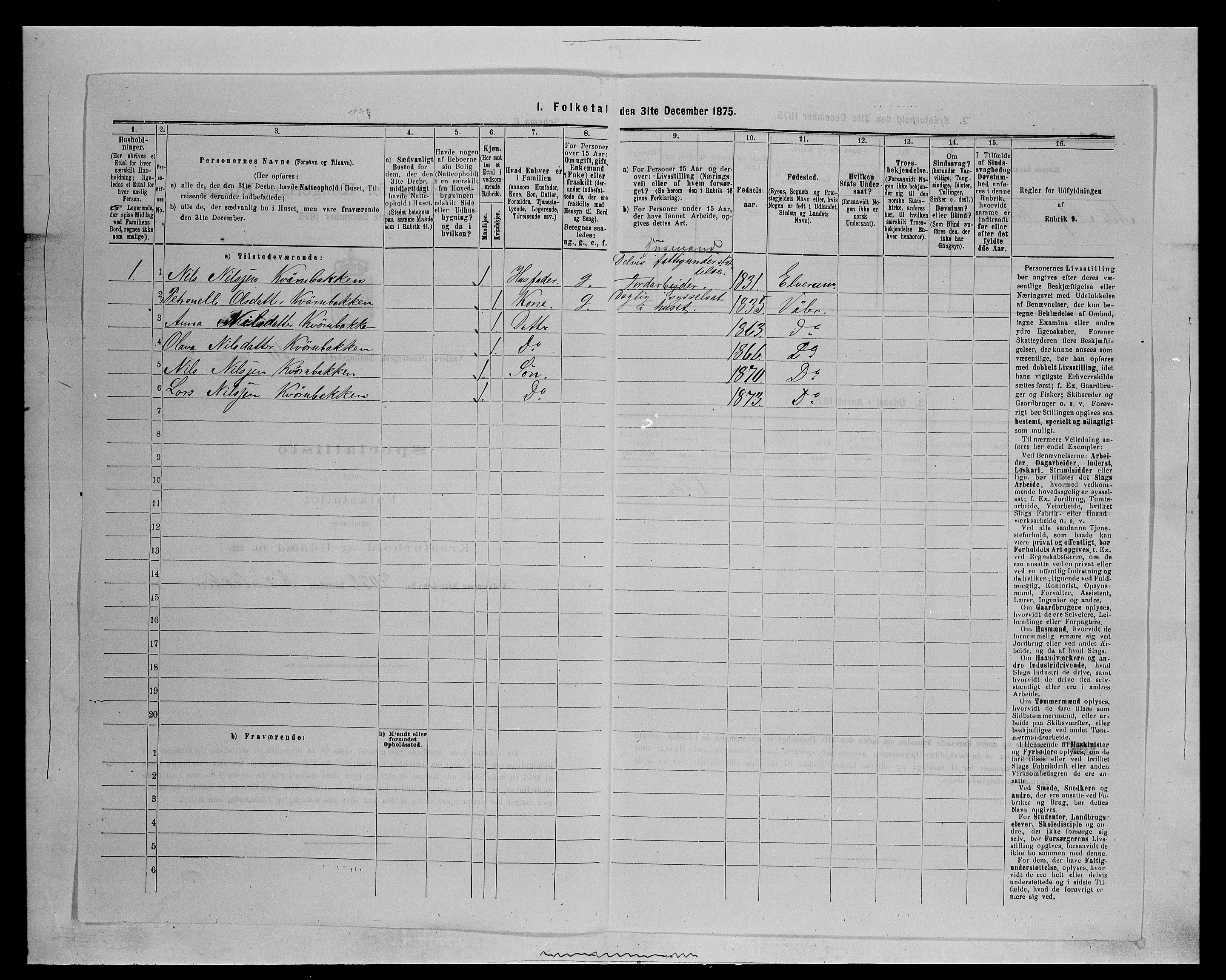 SAH, 1875 census for 0426P Våler parish (Hedmark), 1875, p. 1307