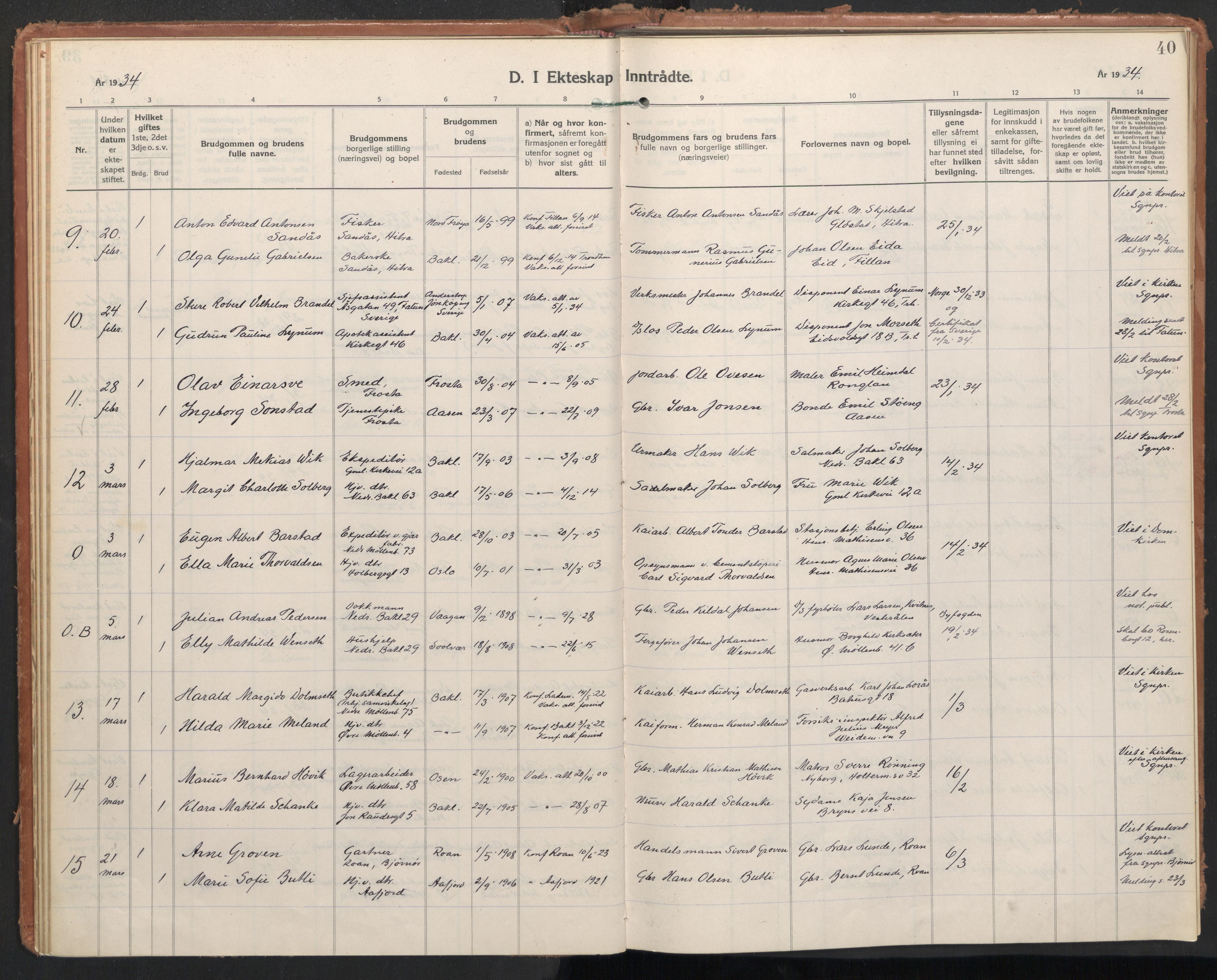 Ministerialprotokoller, klokkerbøker og fødselsregistre - Sør-Trøndelag, SAT/A-1456/604/L0209: Parish register (official) no. 604A29, 1931-1945, p. 40