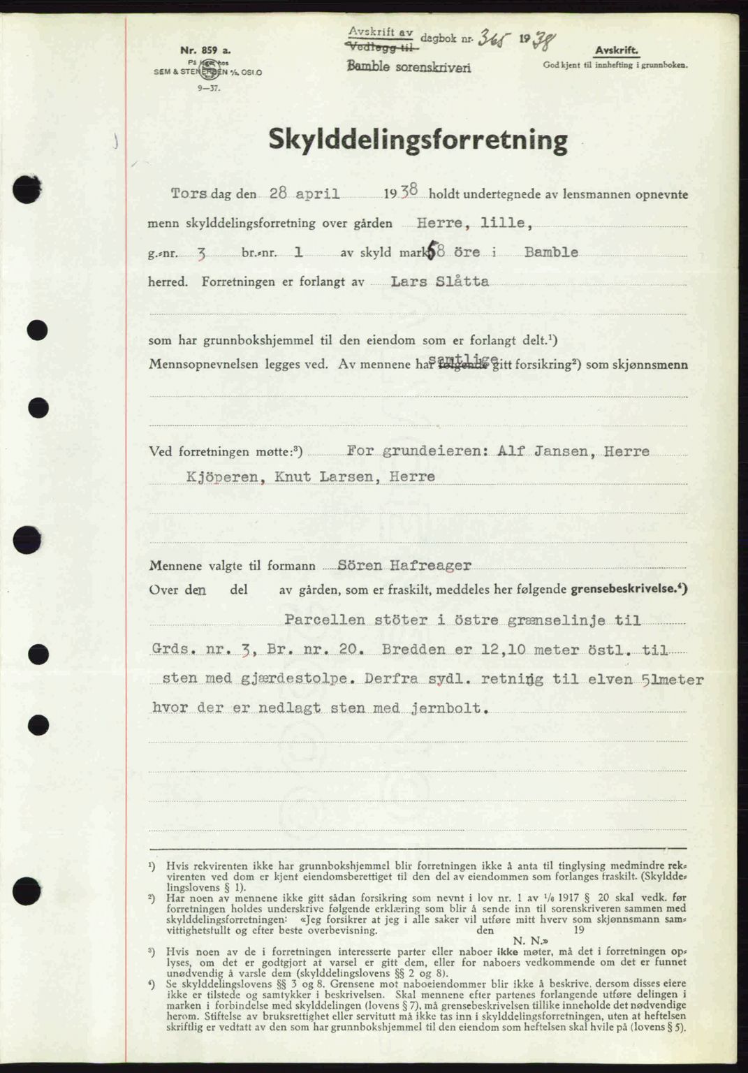 Bamble sorenskriveri, AV/SAKO-A-214/G/Ga/Gag/L0002: Mortgage book no. A-2, 1937-1938, Diary no: : 365/1938