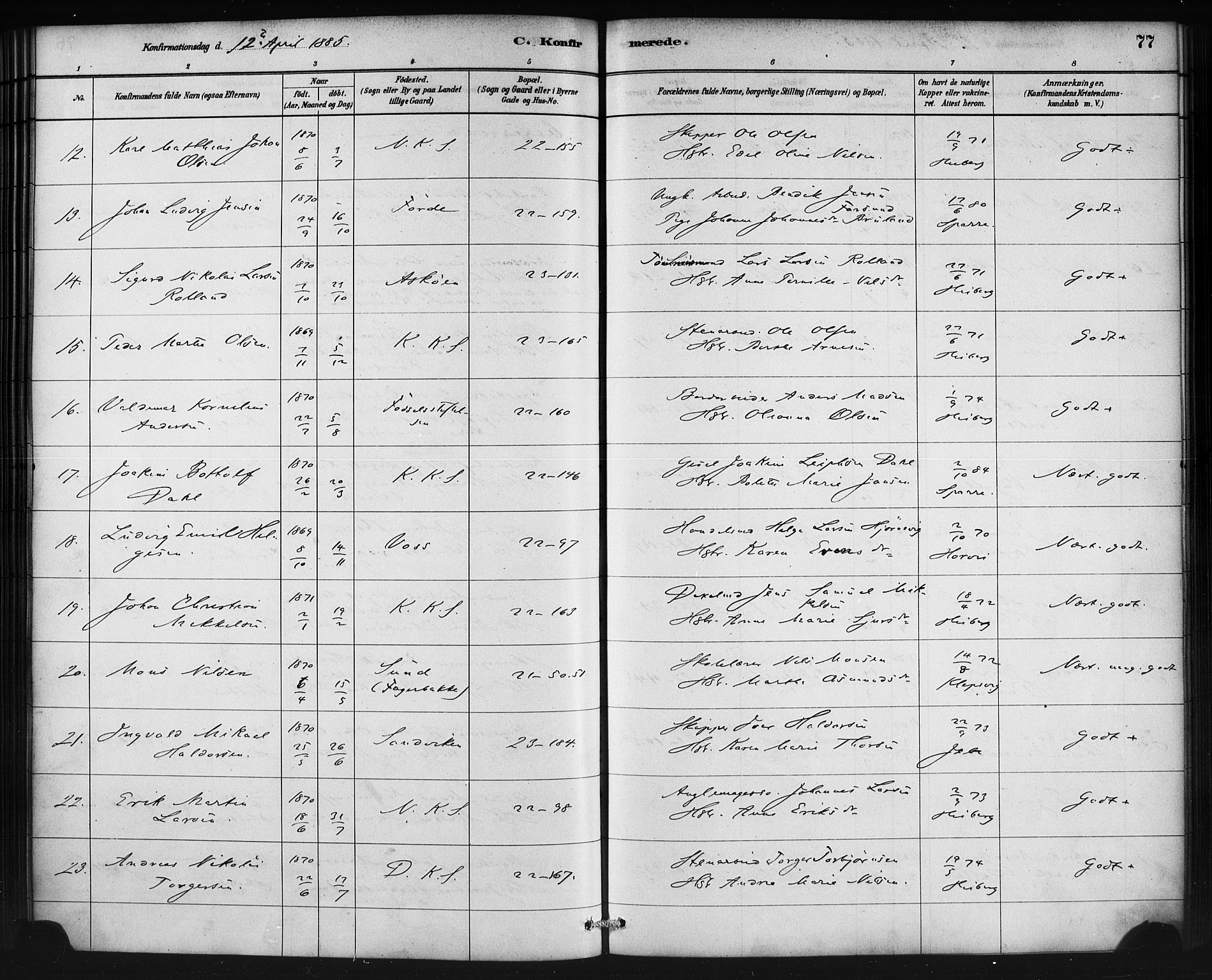 Korskirken sokneprestembete, SAB/A-76101/H/Haa/L0029: Parish register (official) no. C 5, 1880-1892, p. 77