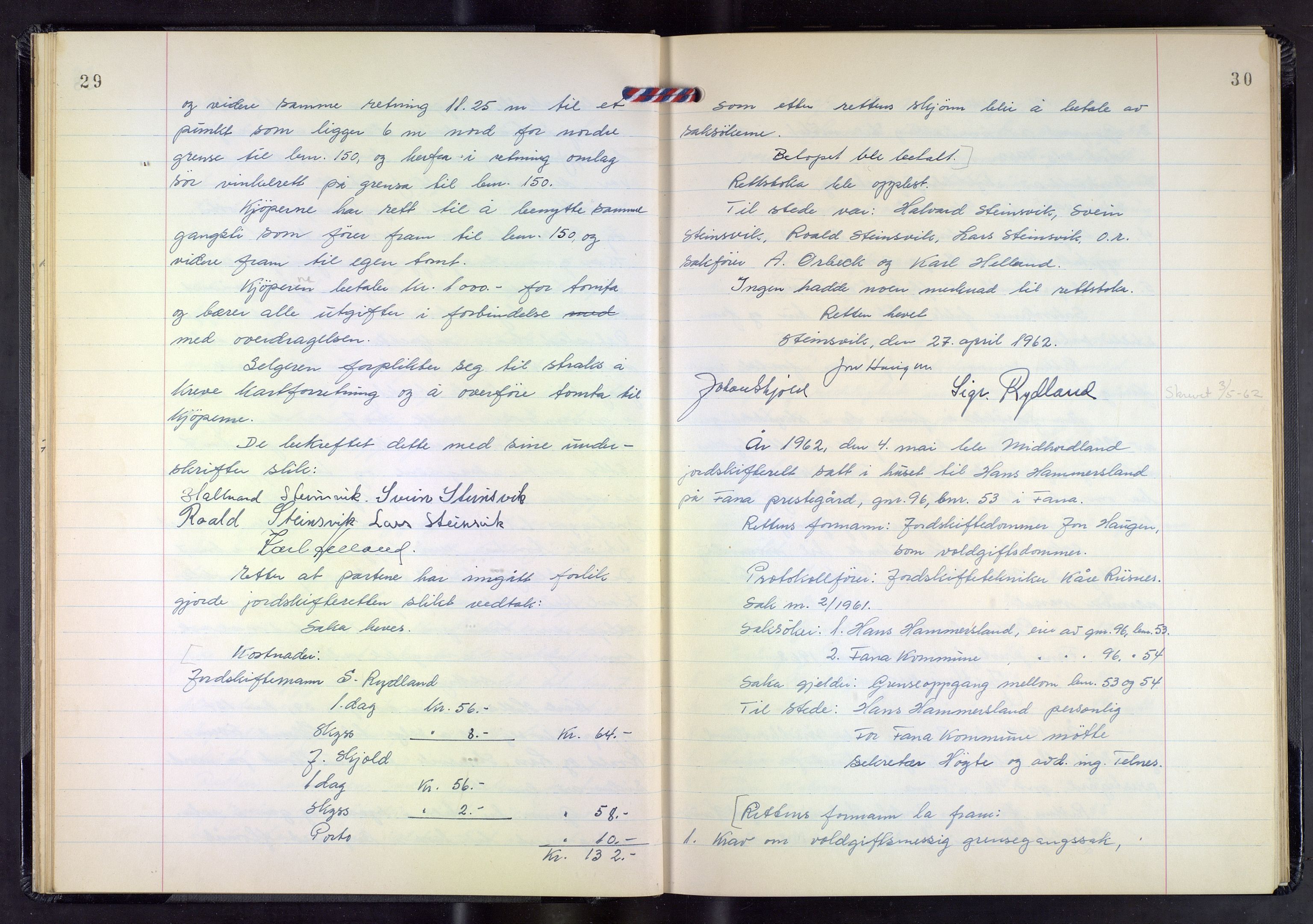 Hordaland jordskiftedøme - III Midhordland jordskiftedistrikt, AV/SAB-A-7001/A/Aa/L0034: Forhandlingsprotokoll, 1961-1967, p. 29-30