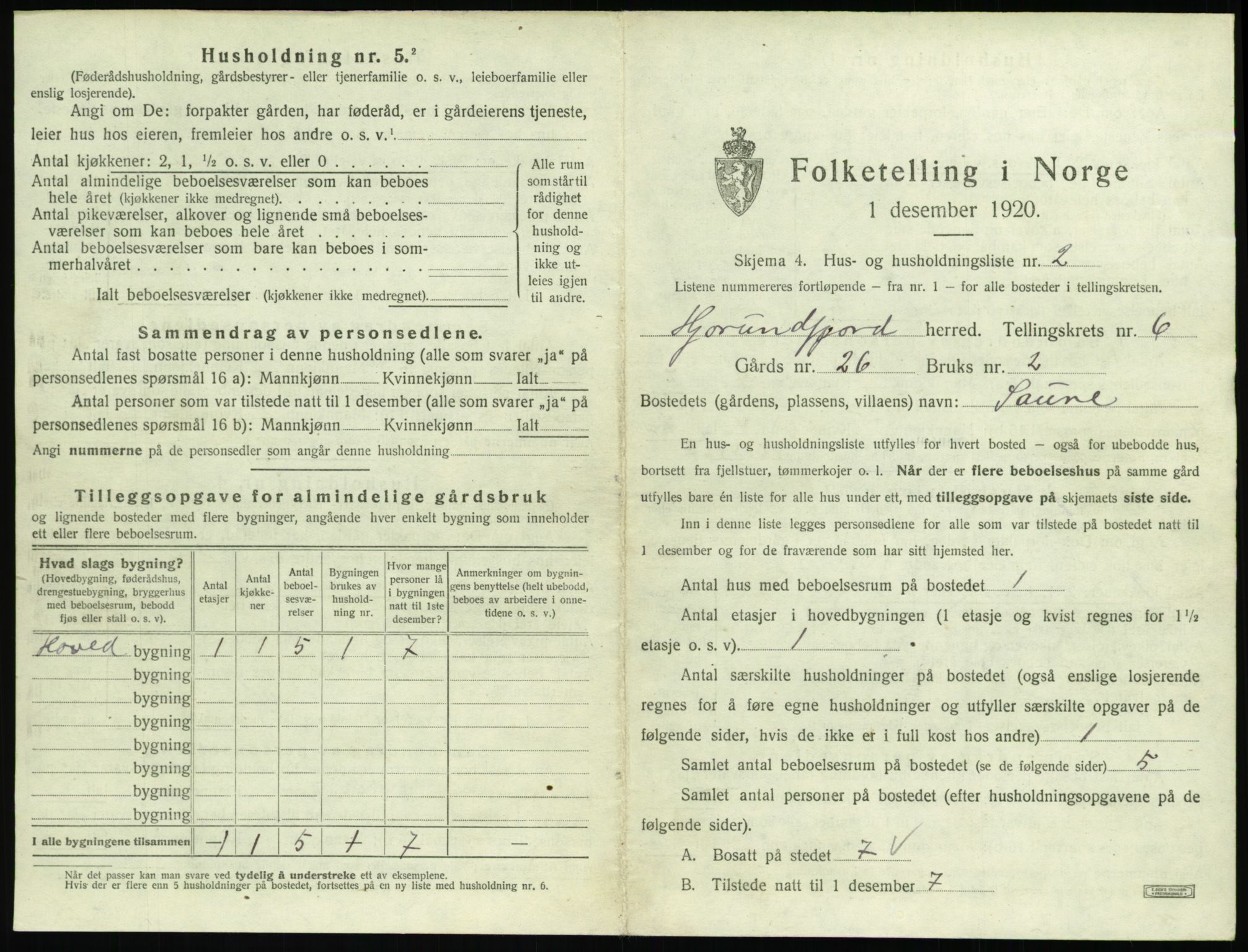 SAT, 1920 census for Hjørundfjord, 1920, p. 275