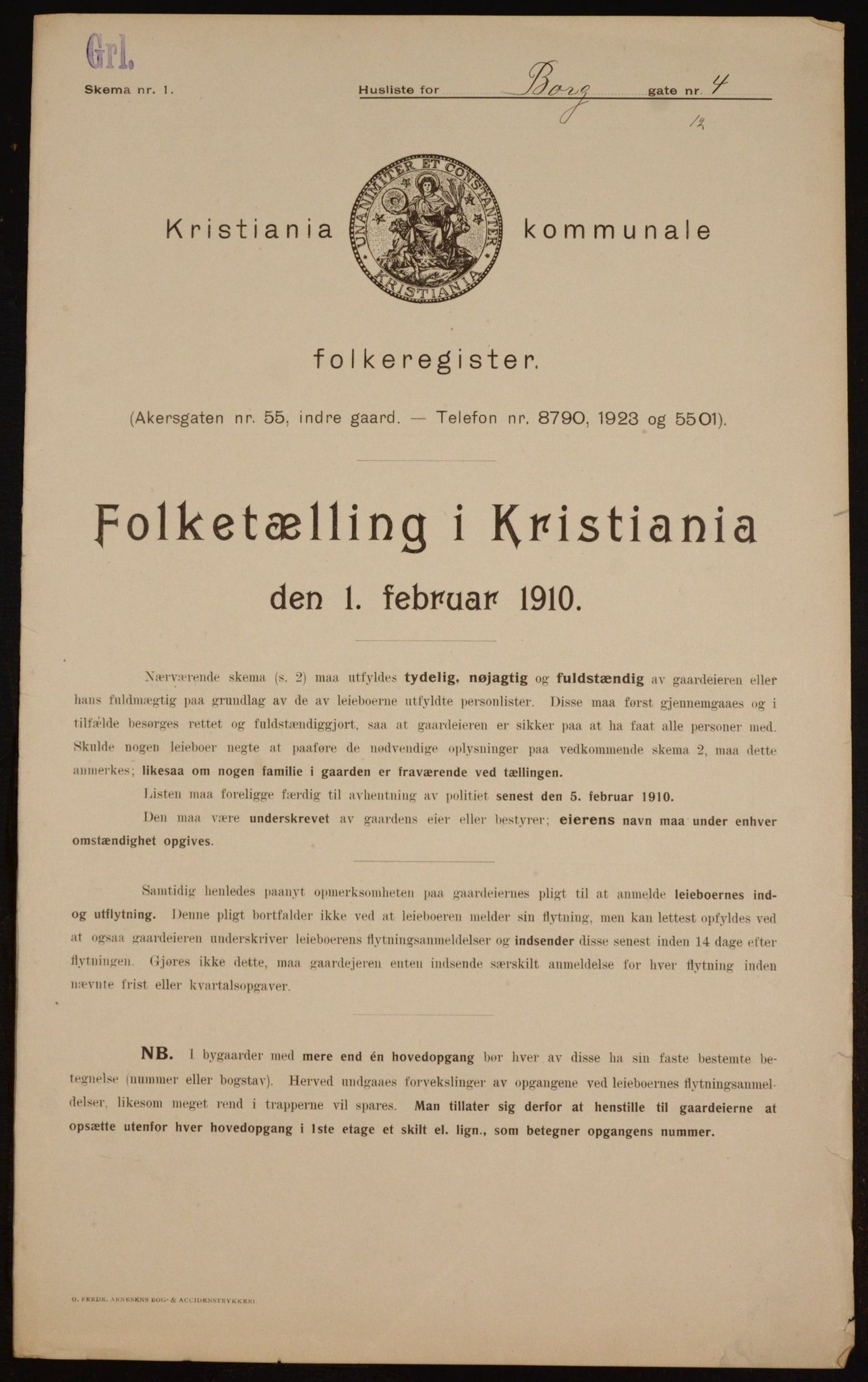 OBA, Municipal Census 1910 for Kristiania, 1910, p. 7392