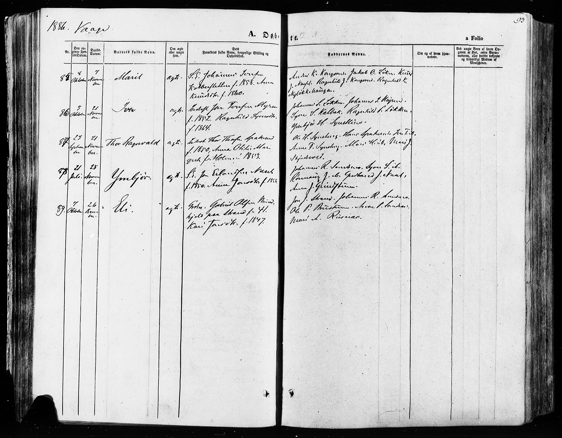 Vågå prestekontor, AV/SAH-PREST-076/H/Ha/Haa/L0007: Parish register (official) no. 7 /1, 1872-1886, p. 93