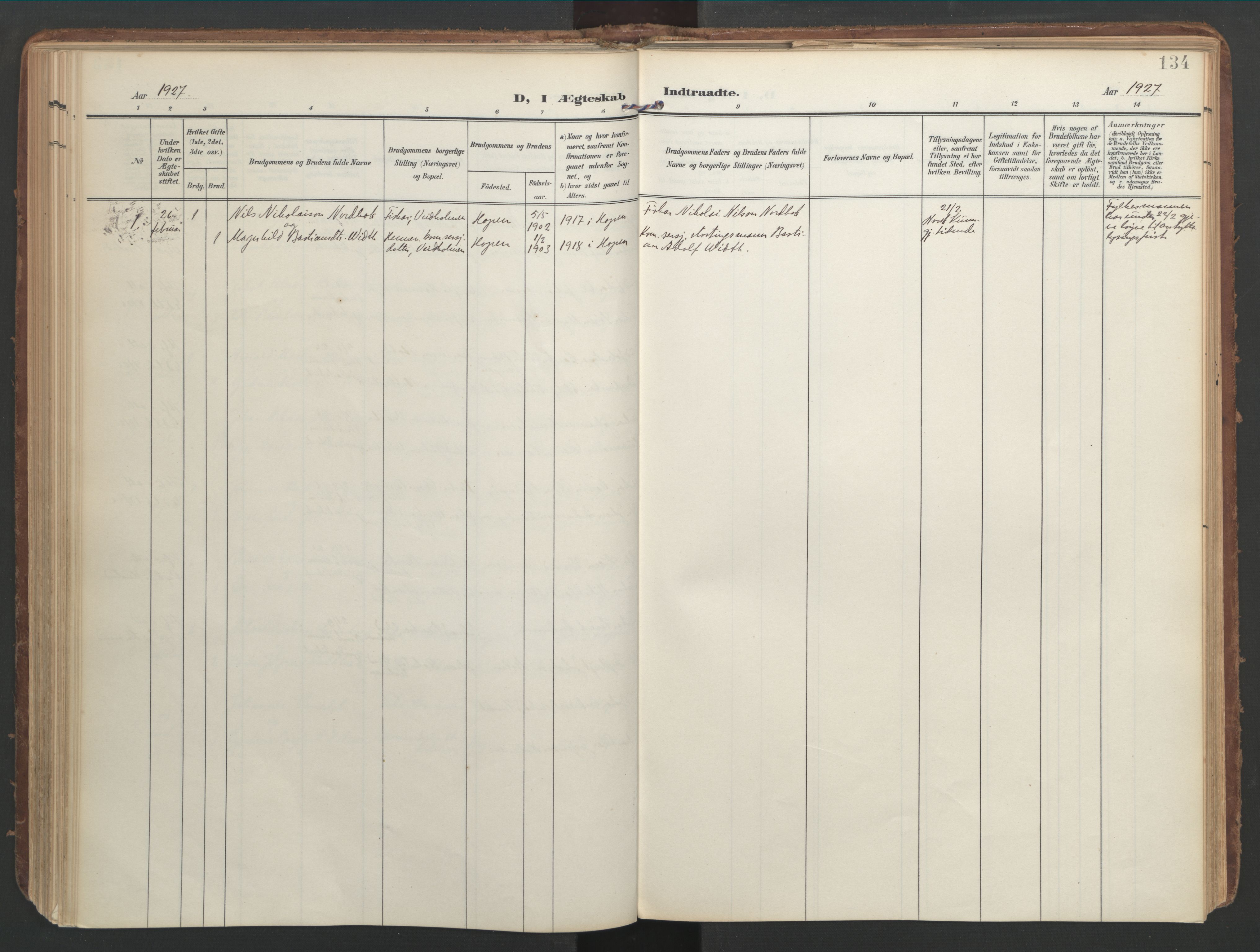 Ministerialprotokoller, klokkerbøker og fødselsregistre - Møre og Romsdal, AV/SAT-A-1454/583/L0955: Parish register (official) no. 583A02, 1907-1926, p. 134