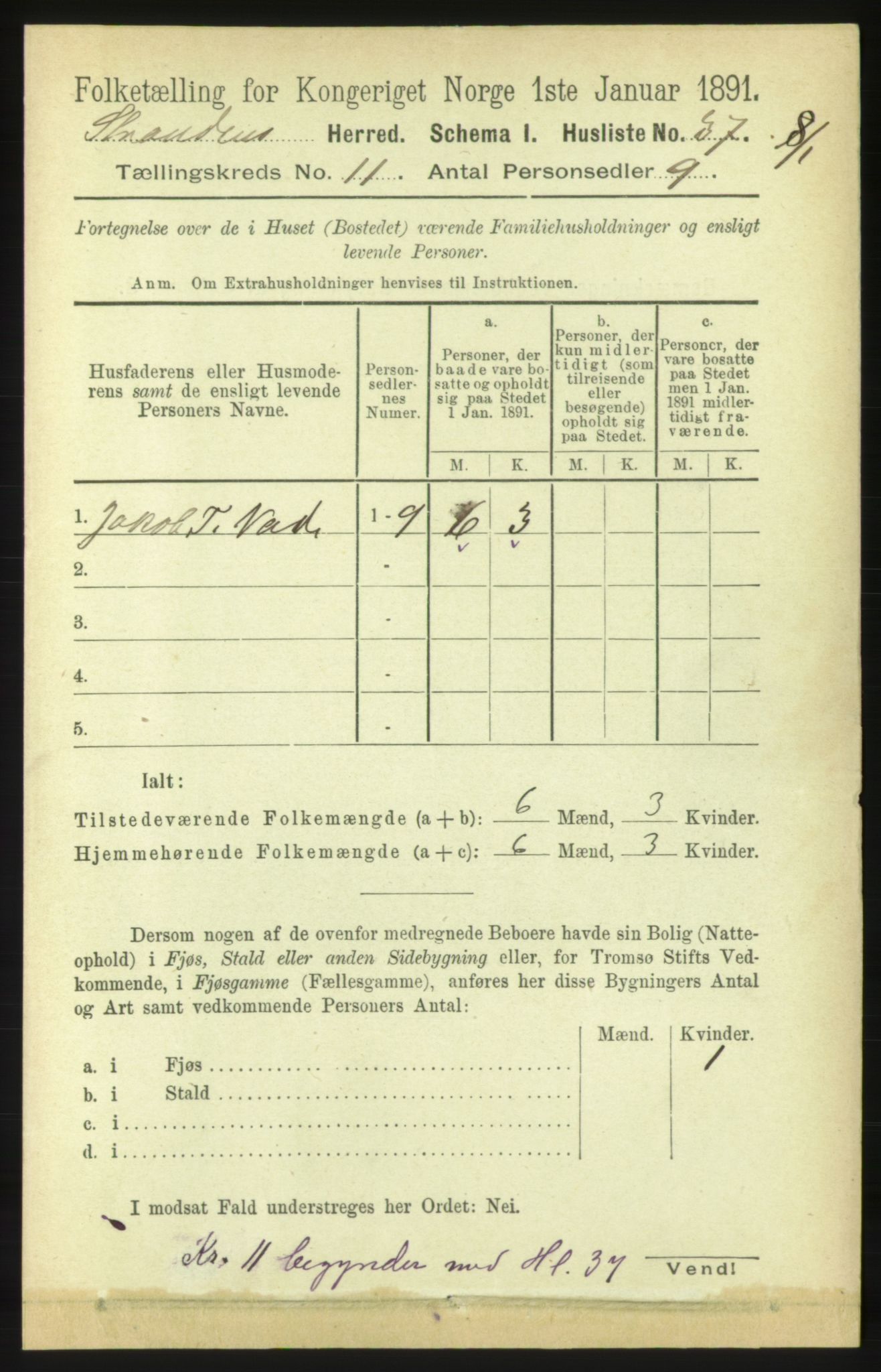 RA, 1891 census for 1525 Stranda, 1891, p. 2458