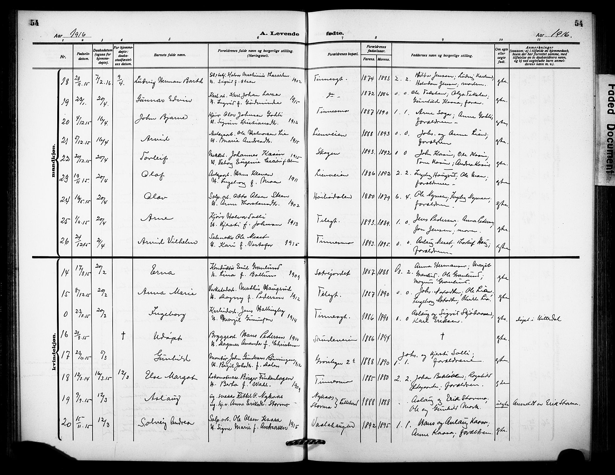 Notodden kirkebøker, AV/SAKO-A-290/G/Ga/L0001: Parish register (copy) no. 1, 1912-1923, p. 54