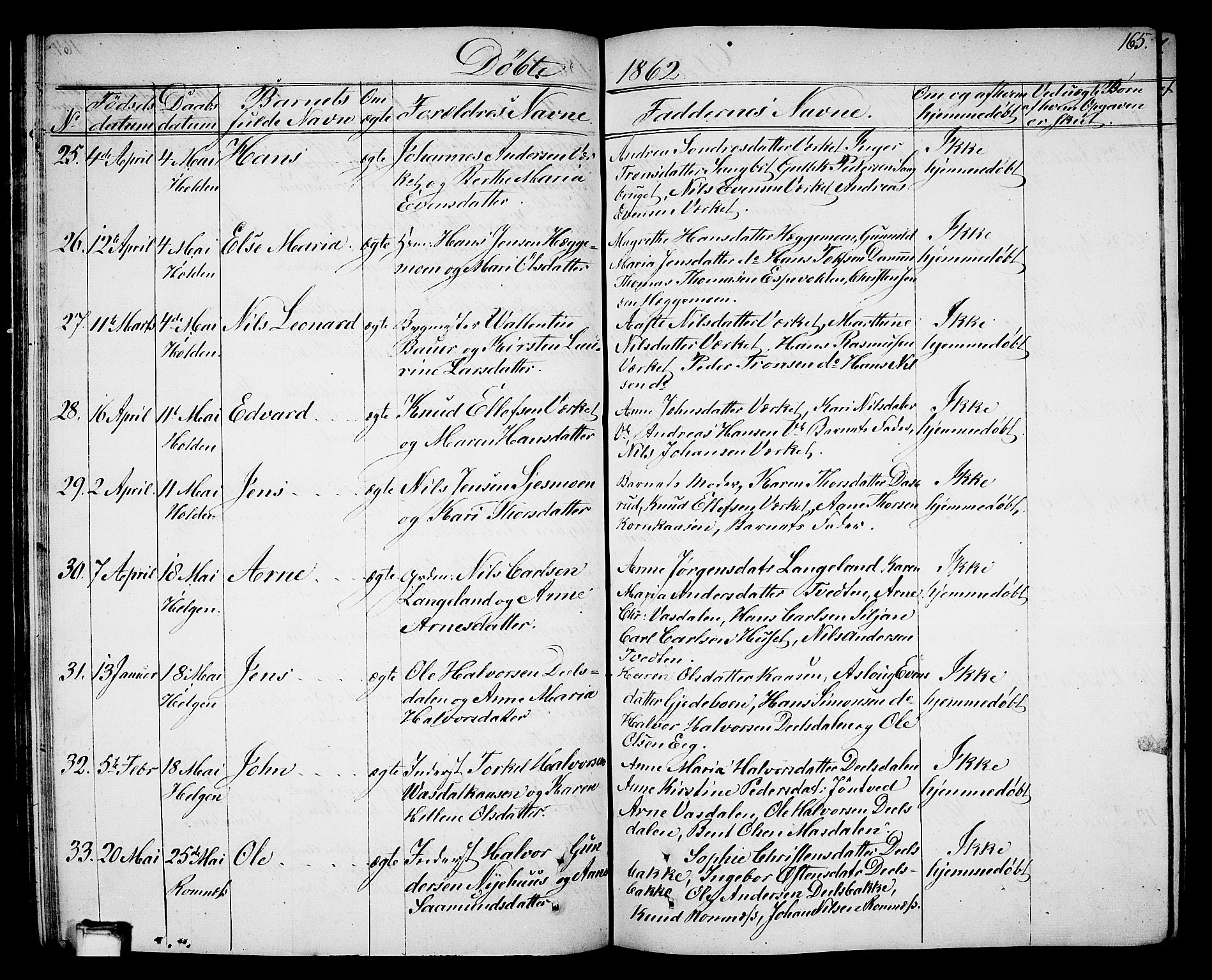 Holla kirkebøker, AV/SAKO-A-272/G/Ga/L0003: Parish register (copy) no. I 3, 1849-1866, p. 165