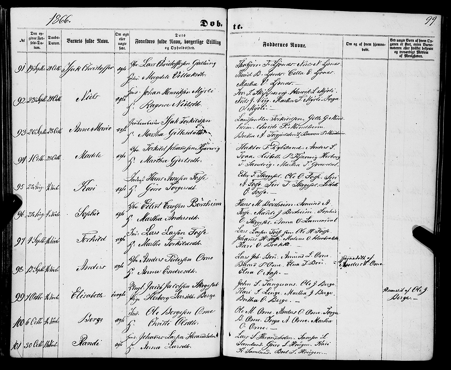 Strandebarm sokneprestembete, AV/SAB-A-78401/H/Haa: Parish register (official) no. A 8, 1858-1872, p. 99