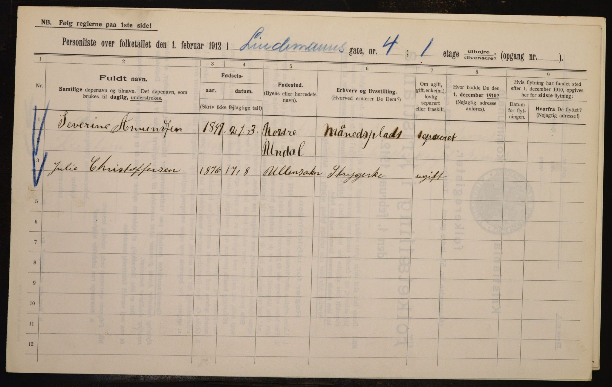 OBA, Municipal Census 1912 for Kristiania, 1912, p. 57988