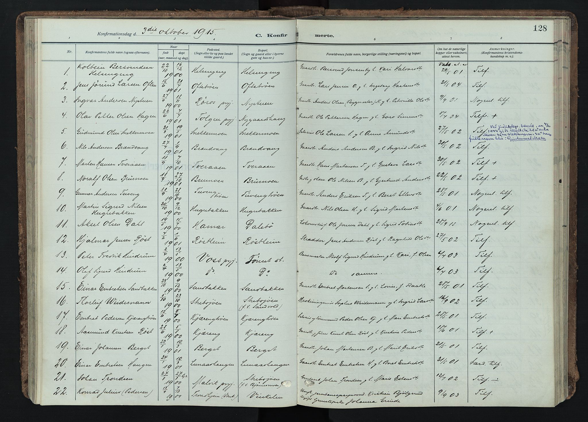 Tynset prestekontor, AV/SAH-PREST-058/H/Ha/Haa/L0026: Parish register (official) no. 26, 1915-1929, p. 128