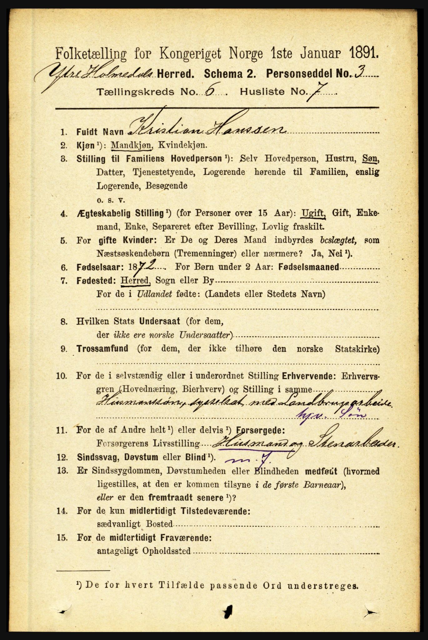 RA, 1891 census for 1429 Ytre Holmedal, 1891, p. 1362